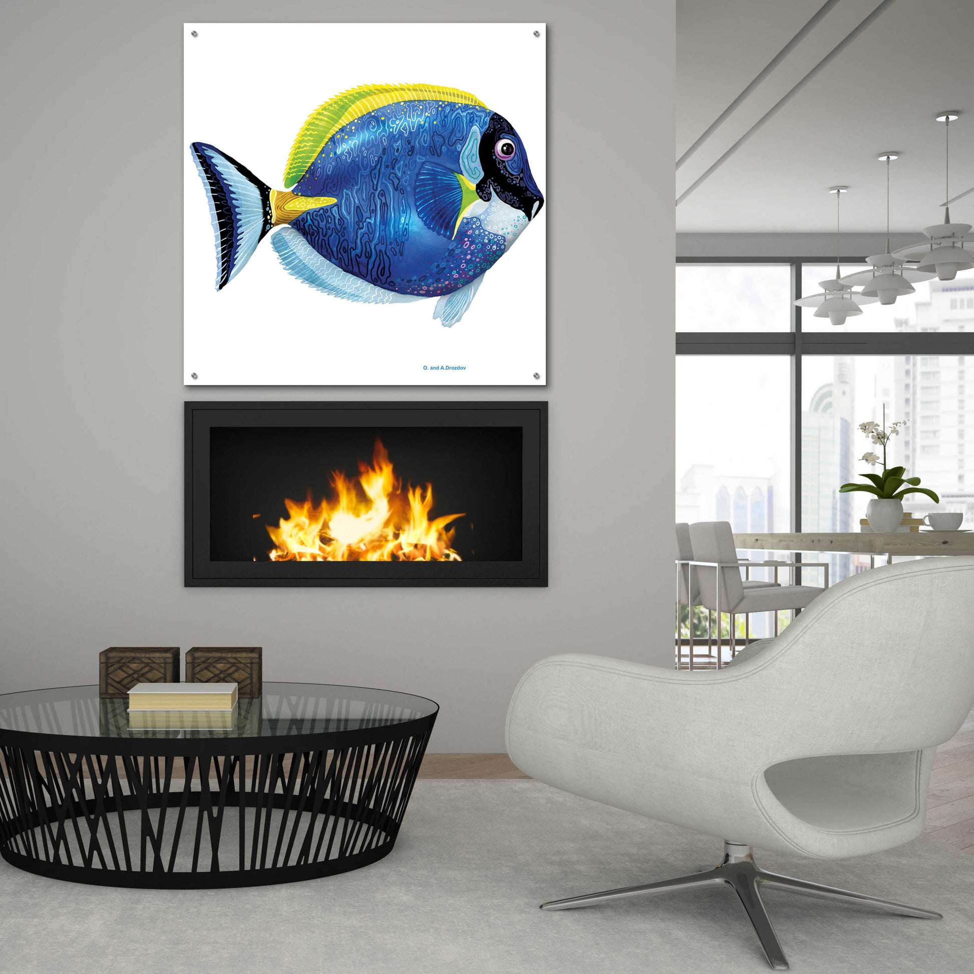 Epic Art 'Fish 4 Blue Yellow' by Olga and Alexey Drozdov, Acrylic Glass Wall Art,36x36