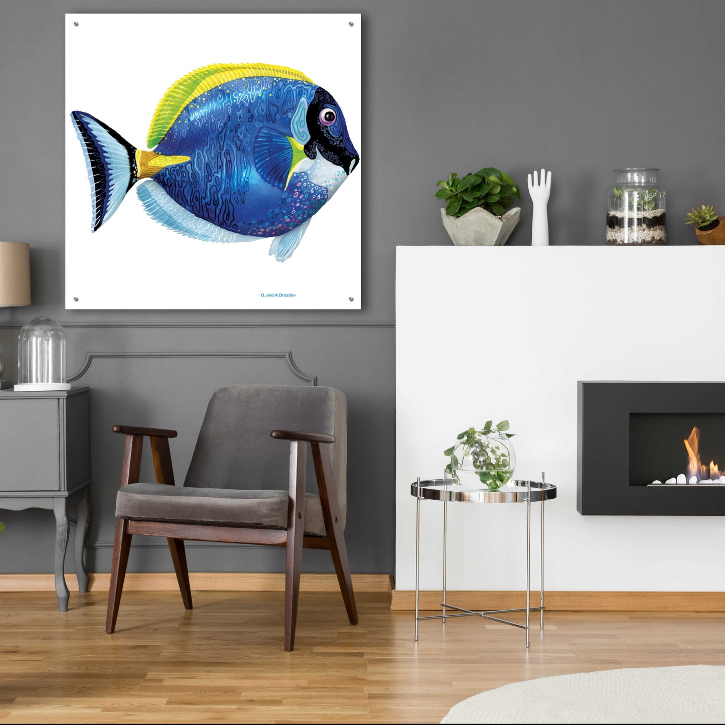 Epic Art 'Fish 4 Blue Yellow' by Olga and Alexey Drozdov, Acrylic Glass Wall Art,36x36