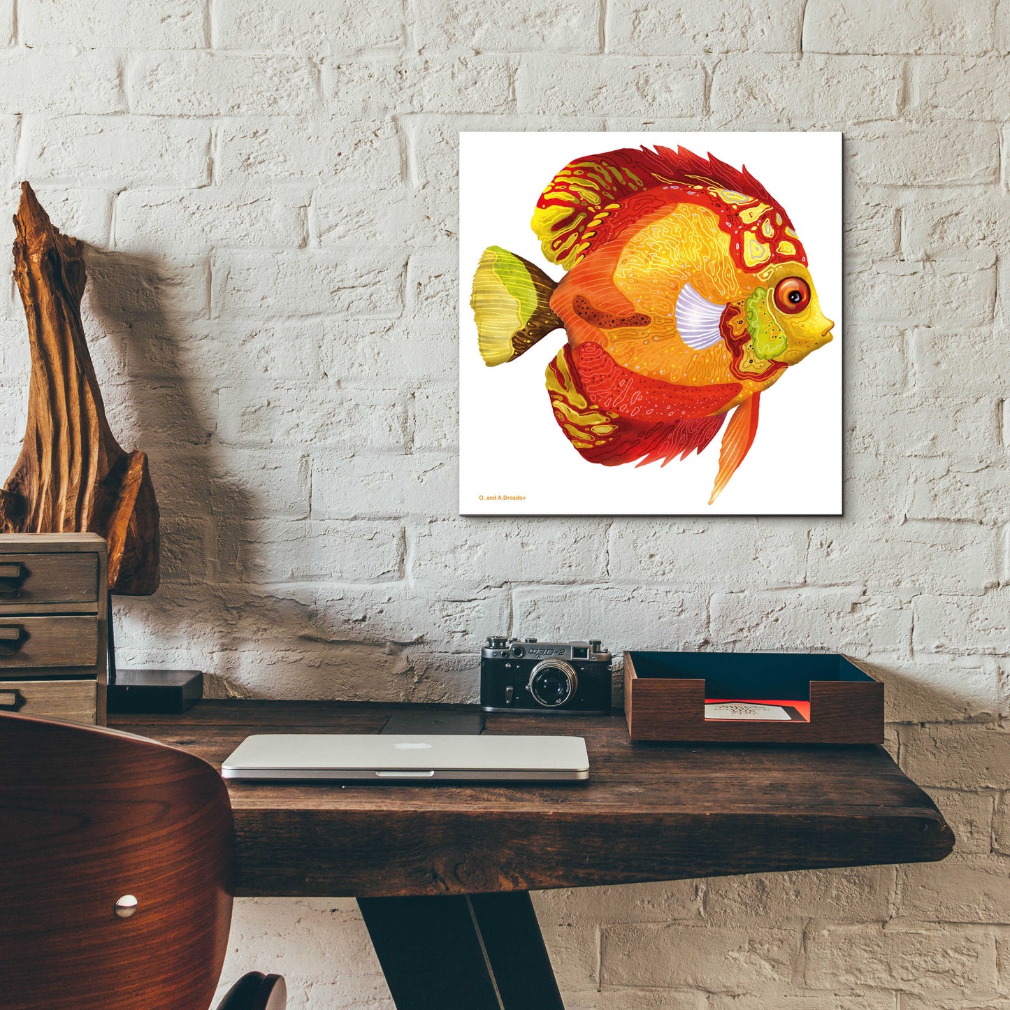 Epic Art 'Fish 3 Red Yellow' by Olga and Alexey Drozdov, Acrylic Glass Wall Art,12x12