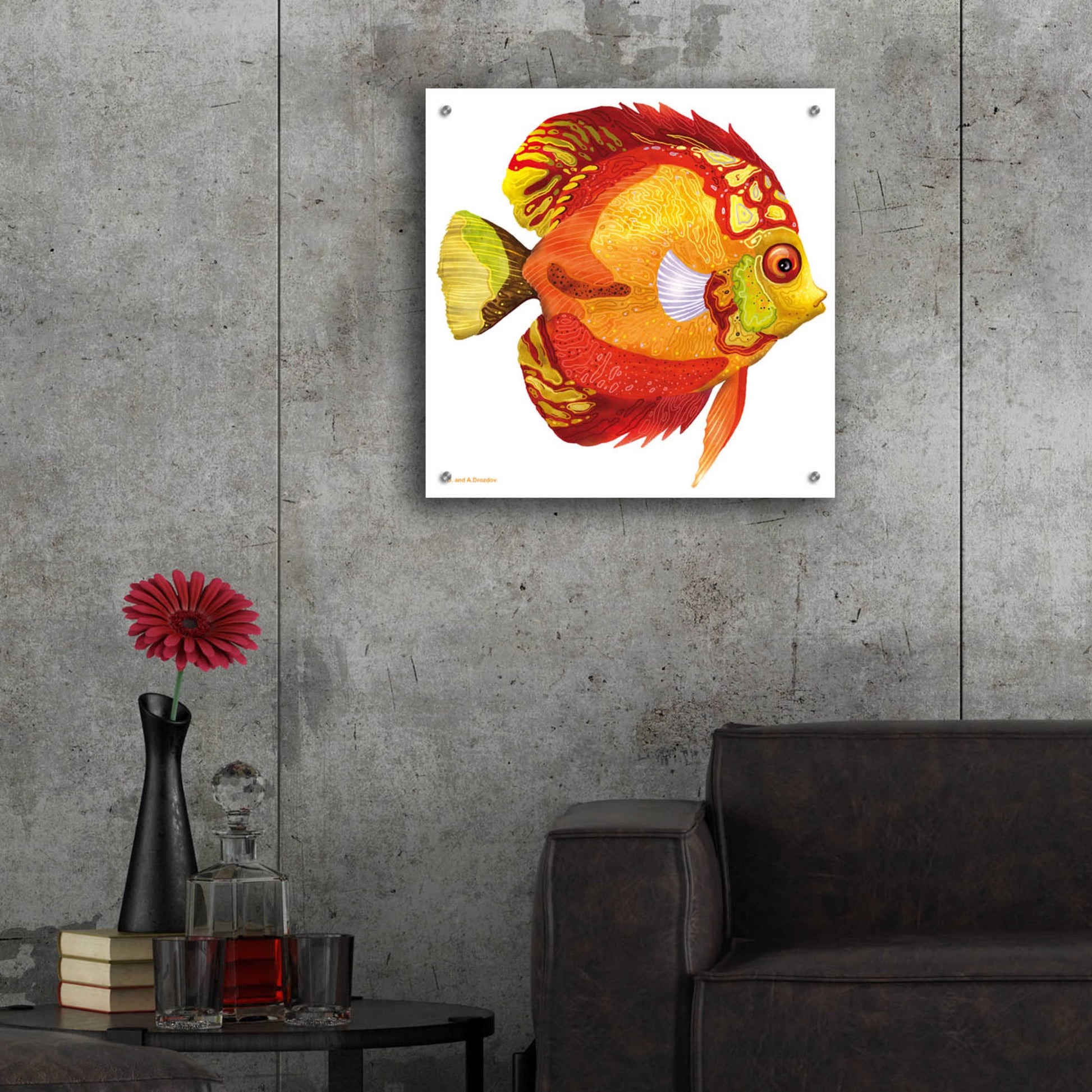 Epic Art 'Fish 3 Red Yellow' by Olga and Alexey Drozdov, Acrylic Glass Wall Art,24x24