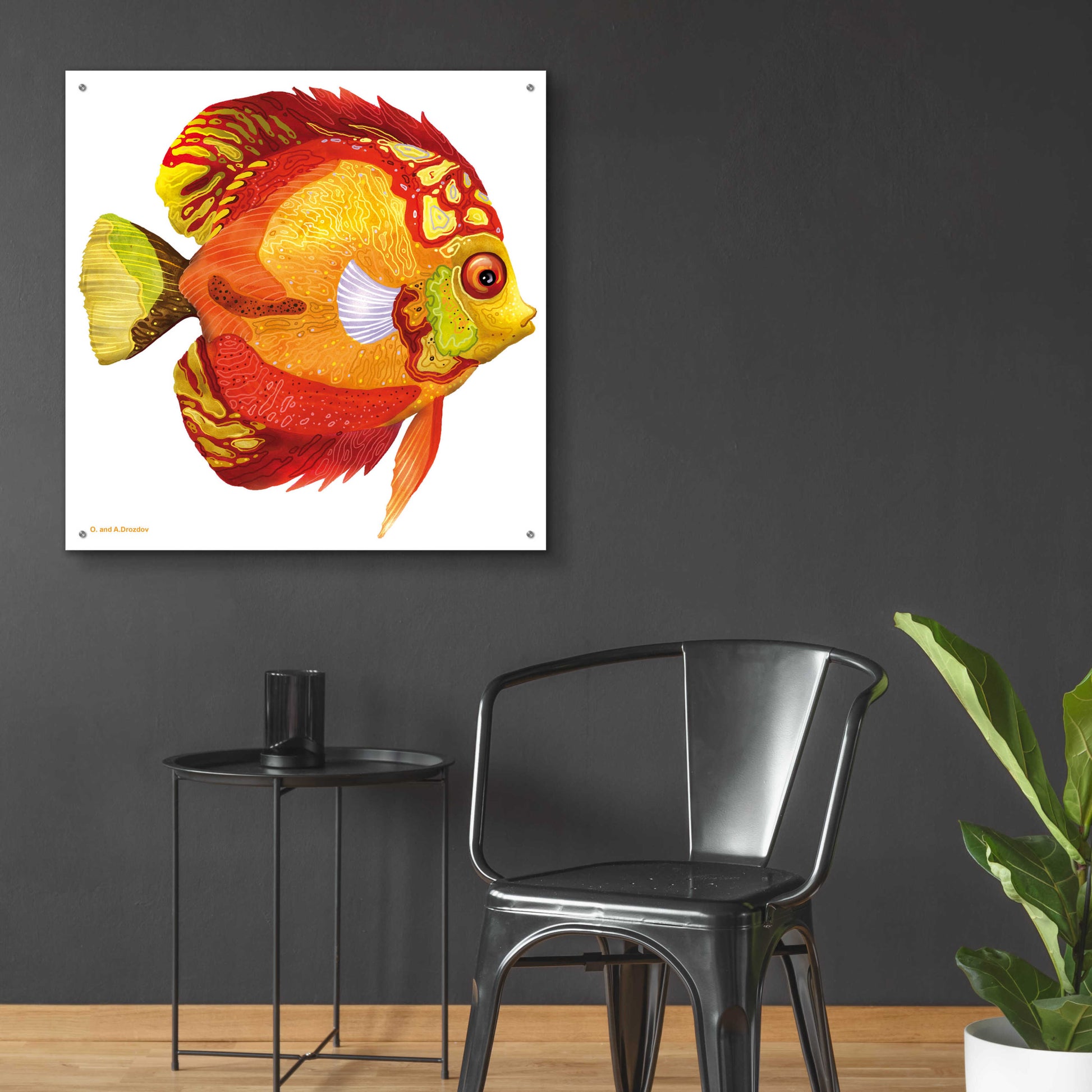 Epic Art 'Fish 3 Red Yellow' by Olga and Alexey Drozdov, Acrylic Glass Wall Art,36x36