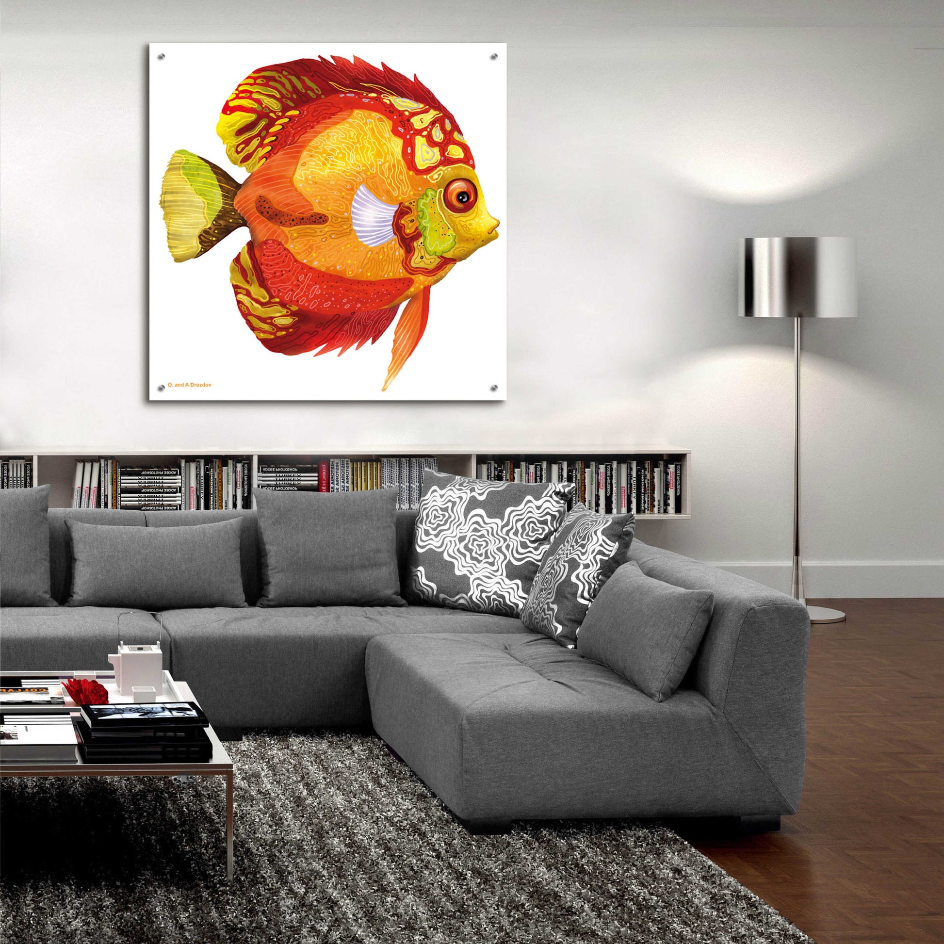 Epic Art 'Fish 3 Red Yellow' by Olga and Alexey Drozdov, Acrylic Glass Wall Art,36x36