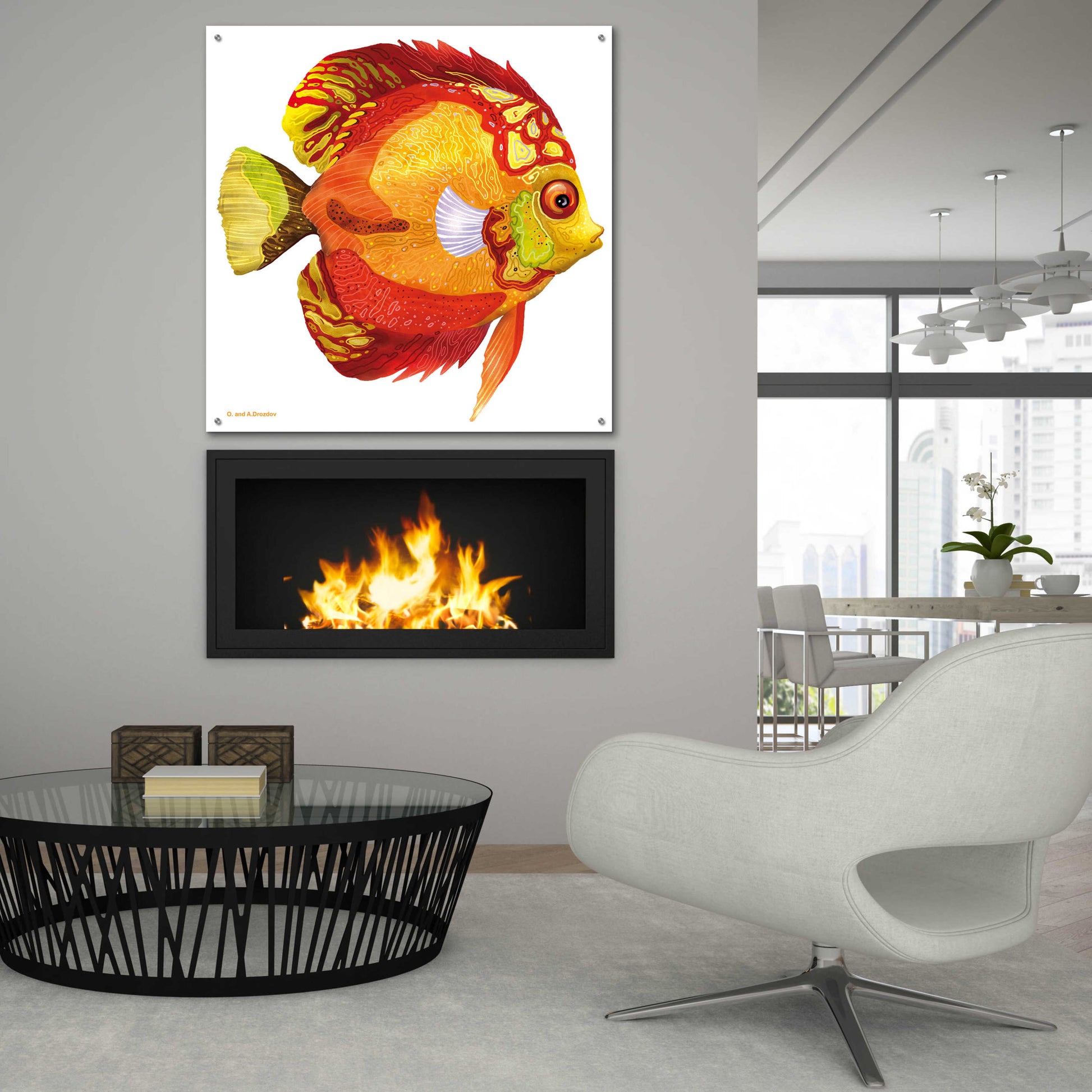 Epic Art 'Fish 3 Red Yellow' by Olga and Alexey Drozdov, Acrylic Glass Wall Art,36x36