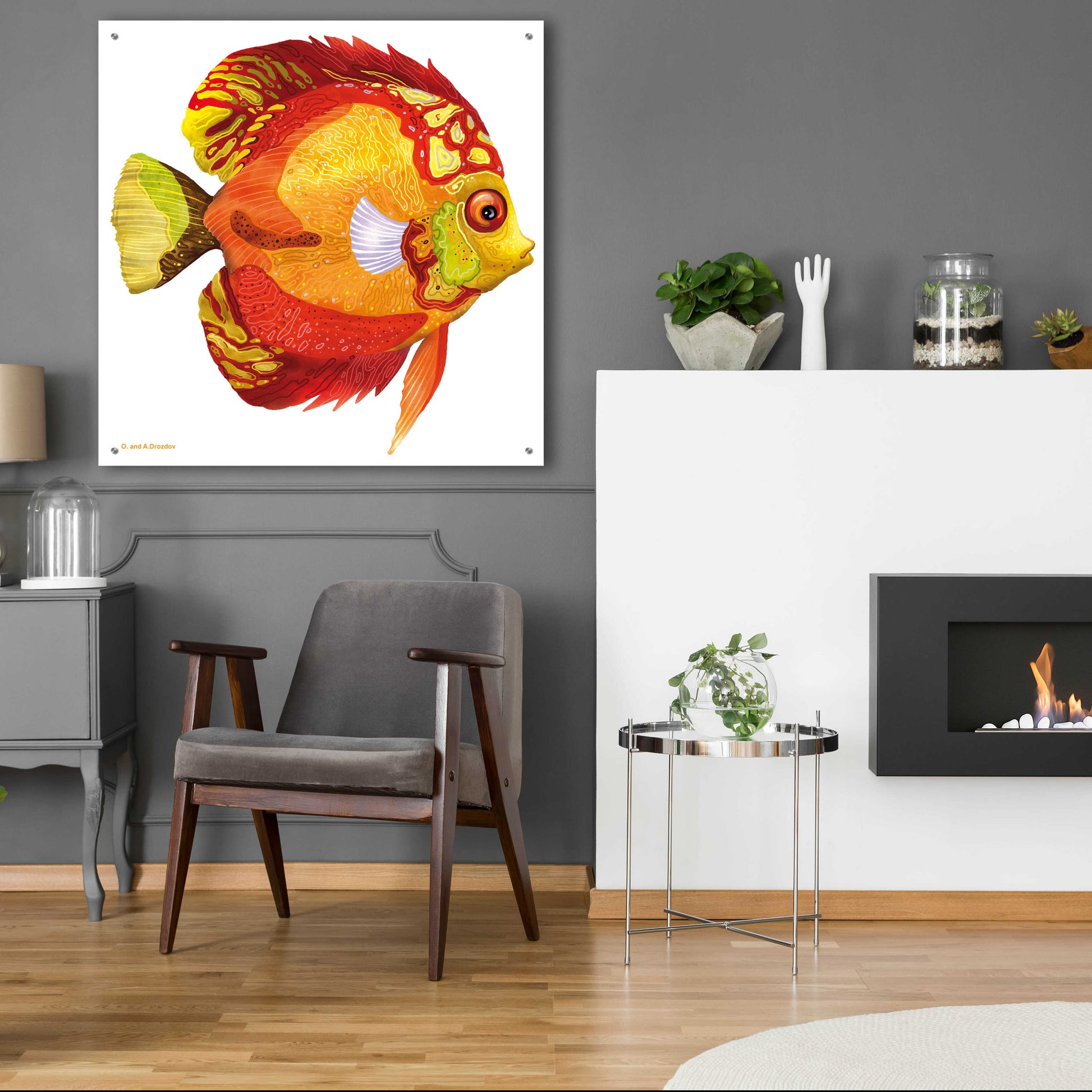 Epic Art 'Fish 3 Red Yellow' by Olga and Alexey Drozdov, Acrylic Glass Wall Art,36x36