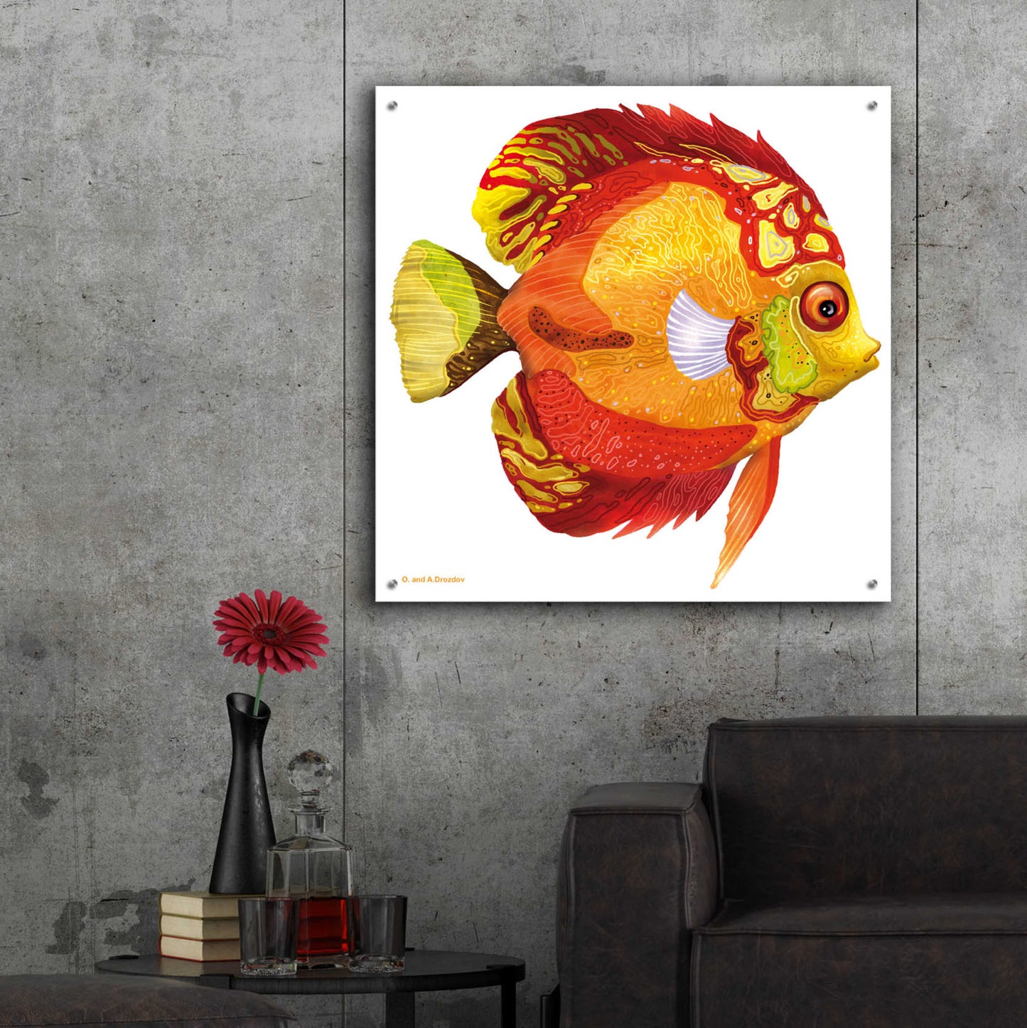 Epic Art 'Fish 3 Red Yellow' by Olga and Alexey Drozdov, Acrylic Glass Wall Art,36x36