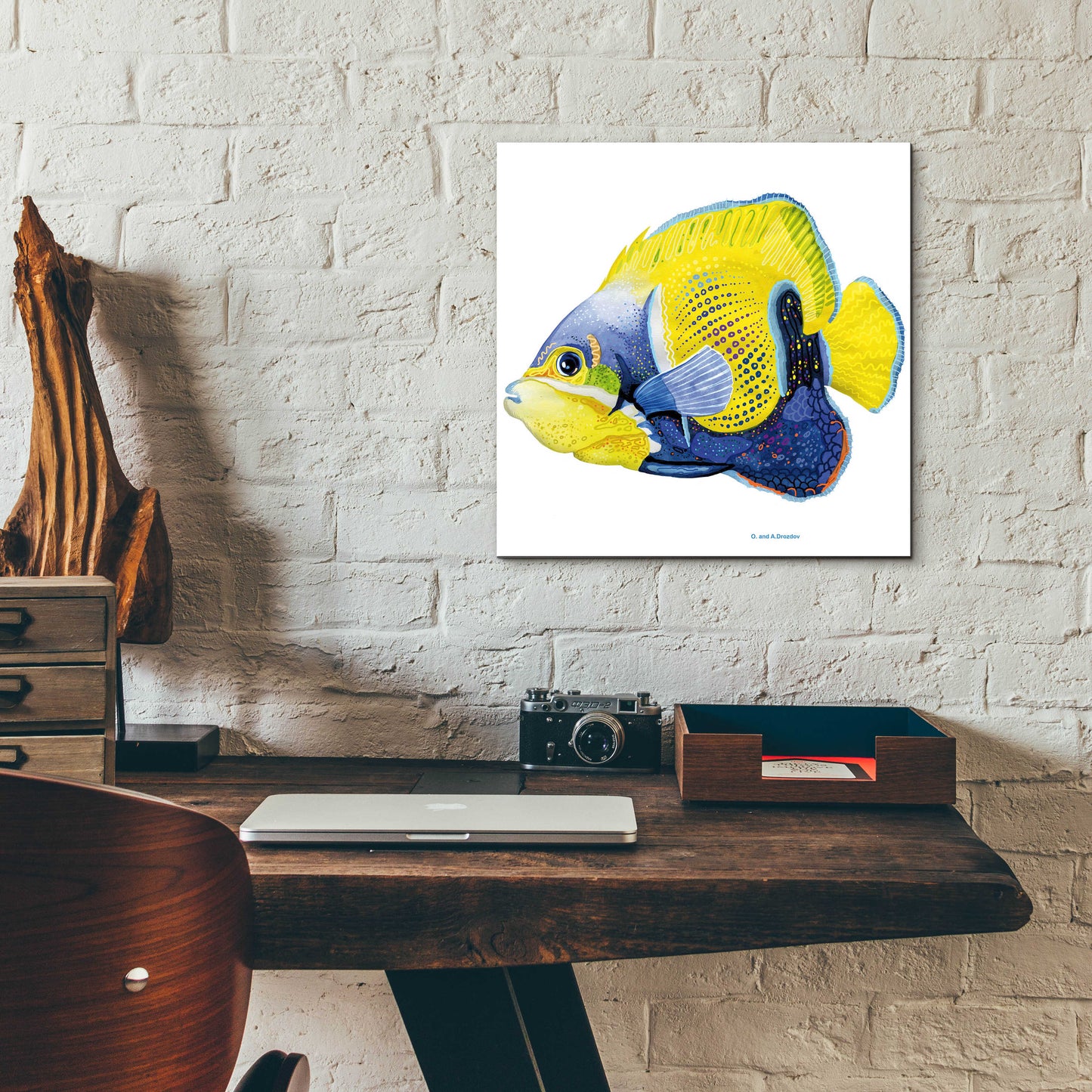 Epic Art 'Fish 3 Blue Yellow' by Olga and Alexey Drozdov, Acrylic Glass Wall Art,12x12