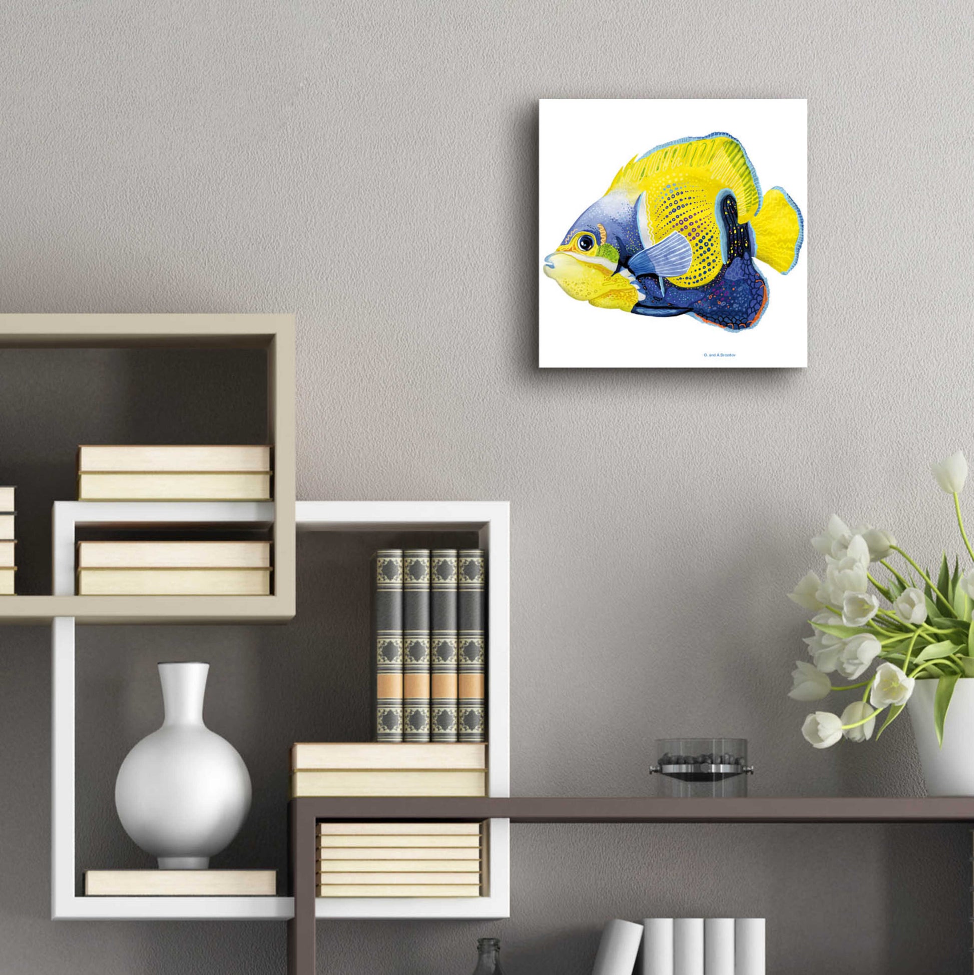 Epic Art 'Fish 3 Blue Yellow' by Olga and Alexey Drozdov, Acrylic Glass Wall Art,12x12