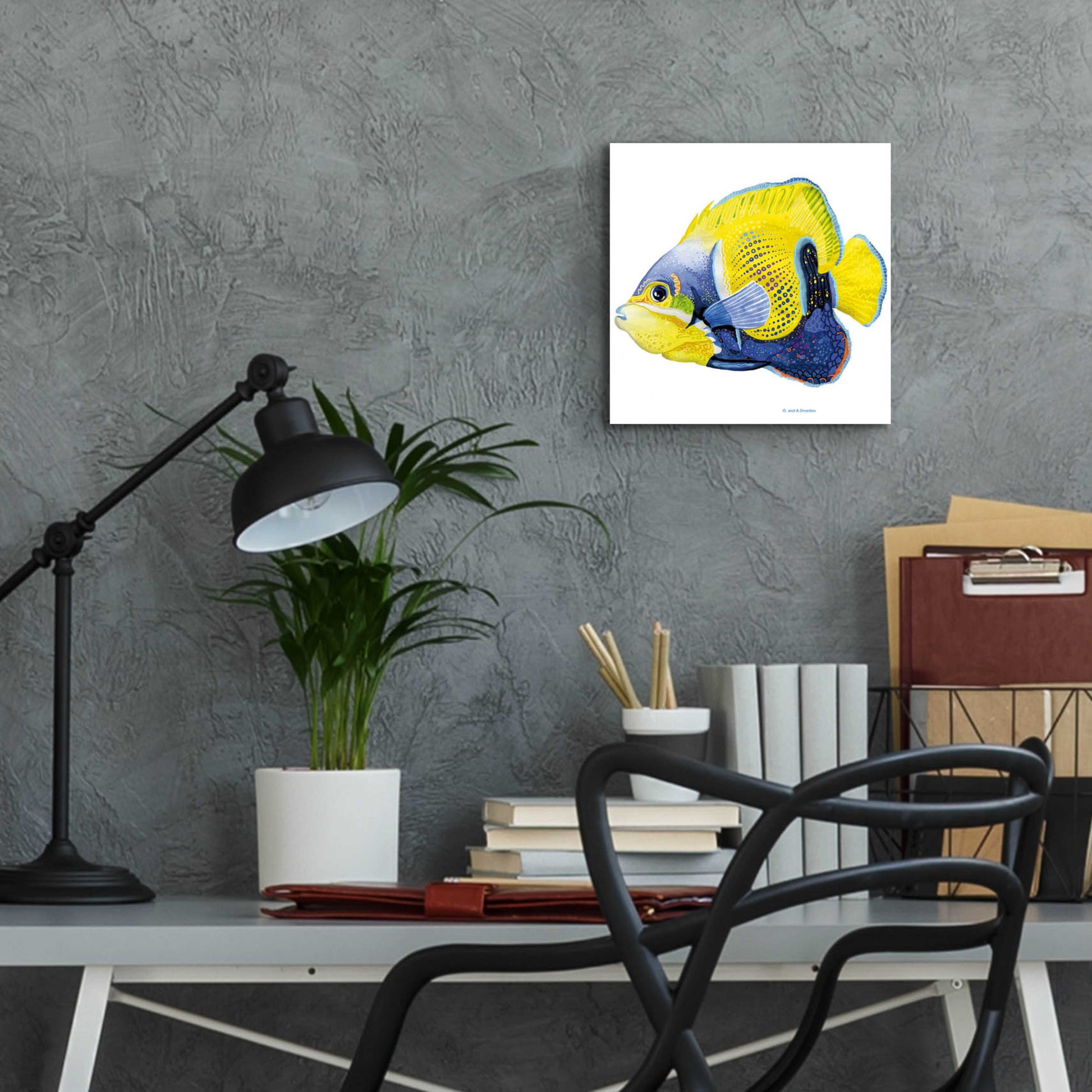 Epic Art 'Fish 3 Blue Yellow' by Olga and Alexey Drozdov, Acrylic Glass Wall Art,12x12