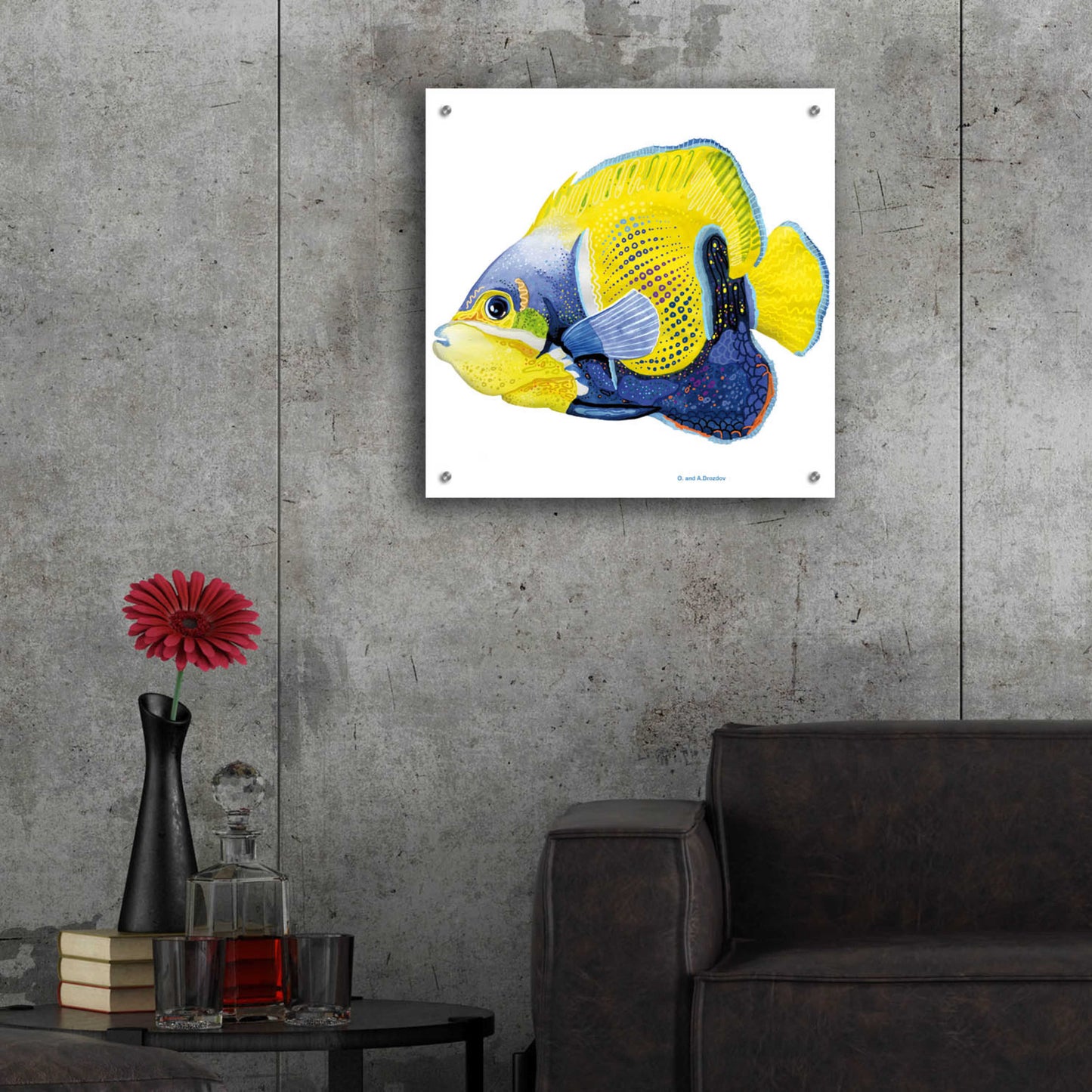 Epic Art 'Fish 3 Blue Yellow' by Olga and Alexey Drozdov, Acrylic Glass Wall Art,24x24