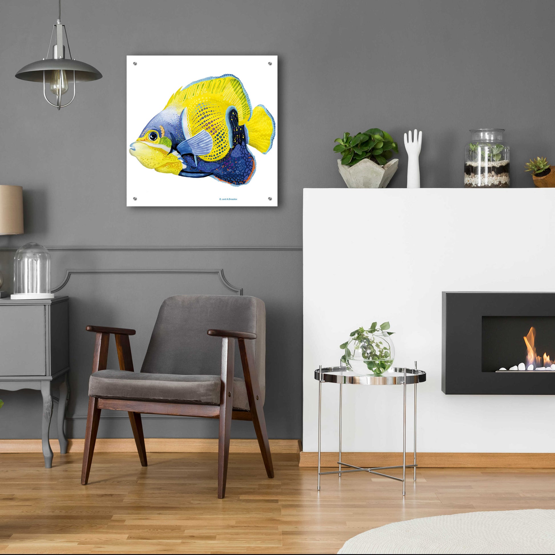 Epic Art 'Fish 3 Blue Yellow' by Olga and Alexey Drozdov, Acrylic Glass Wall Art,24x24