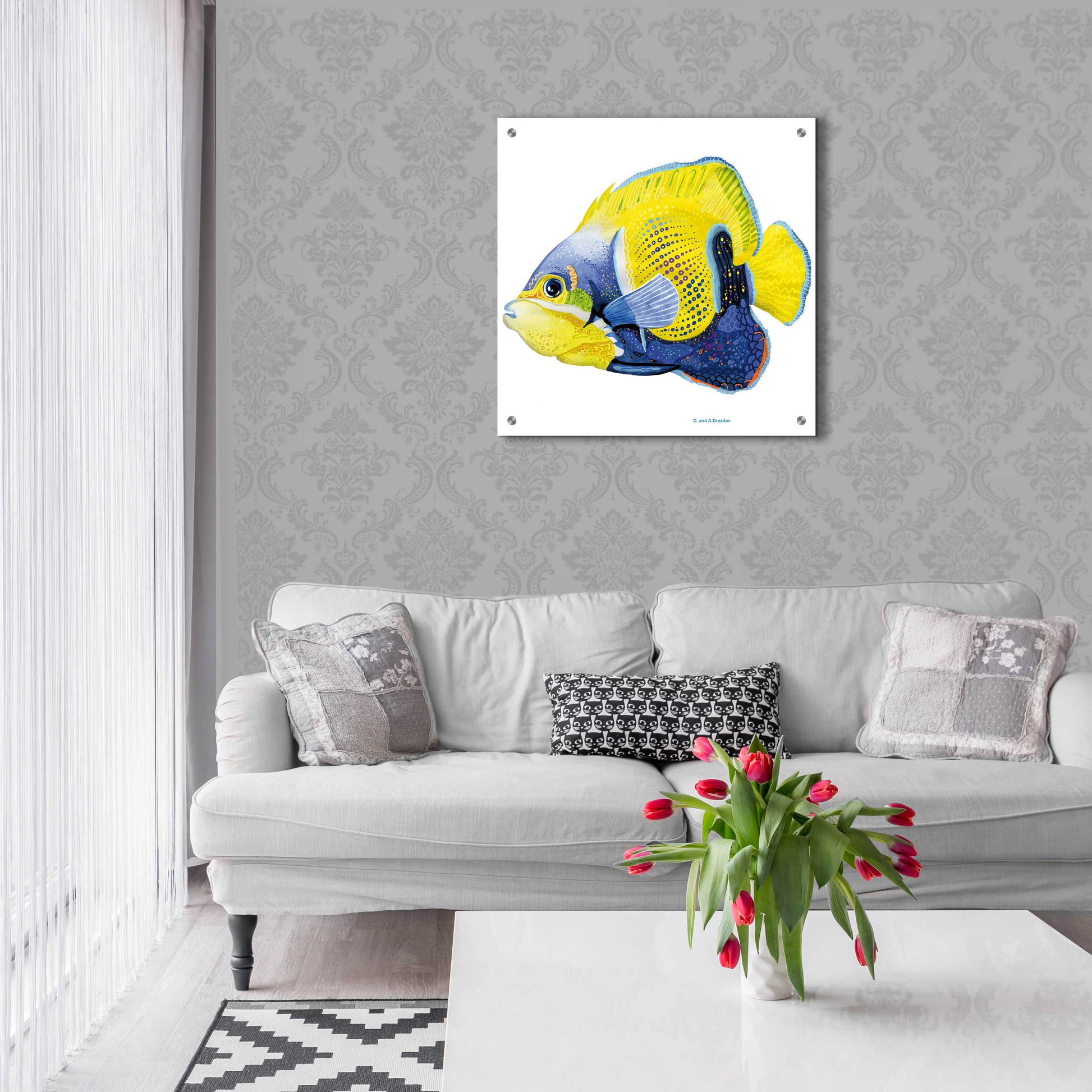 Epic Art 'Fish 3 Blue Yellow' by Olga and Alexey Drozdov, Acrylic Glass Wall Art,24x24