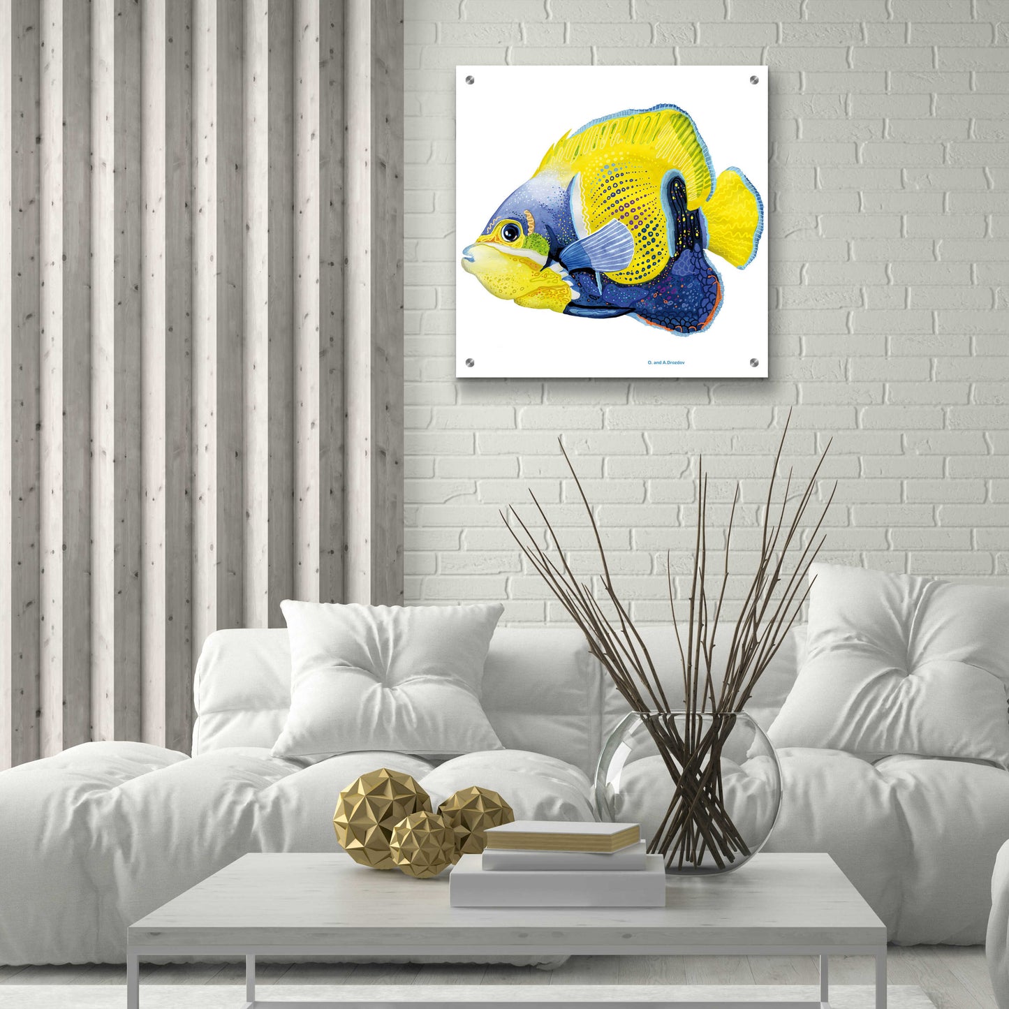 Epic Art 'Fish 3 Blue Yellow' by Olga and Alexey Drozdov, Acrylic Glass Wall Art,24x24