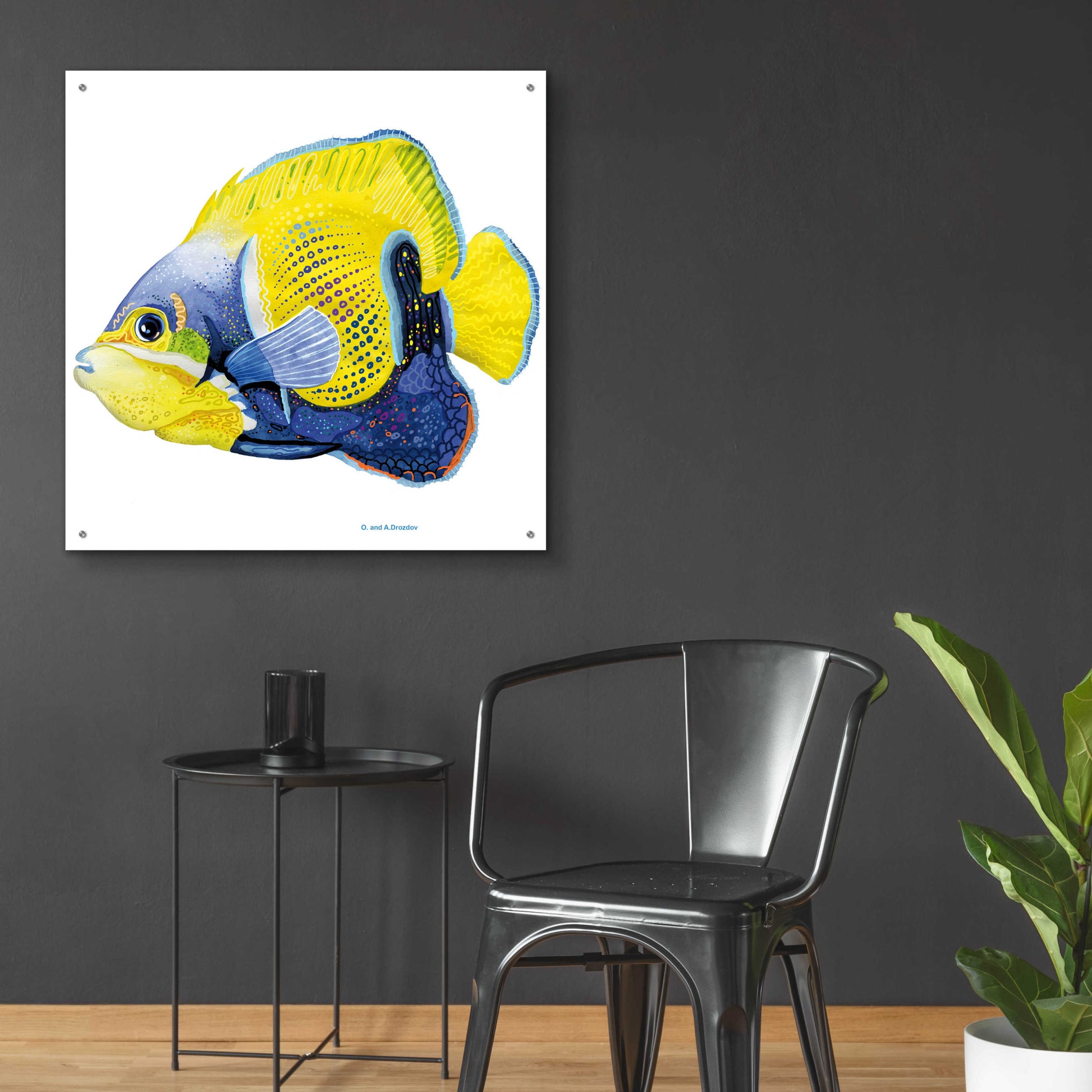 Epic Art 'Fish 3 Blue Yellow' by Olga and Alexey Drozdov, Acrylic Glass Wall Art,36x36