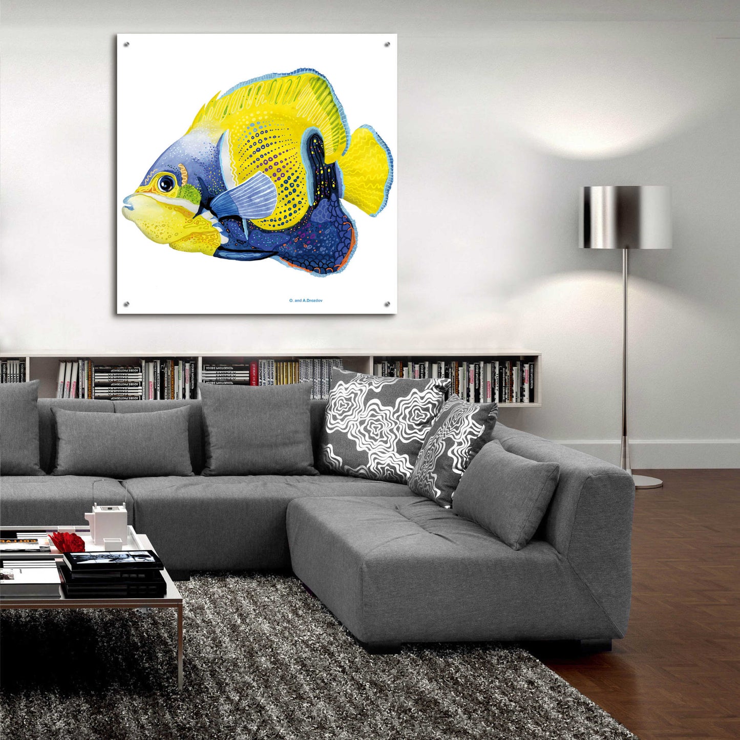 Epic Art 'Fish 3 Blue Yellow' by Olga and Alexey Drozdov, Acrylic Glass Wall Art,36x36