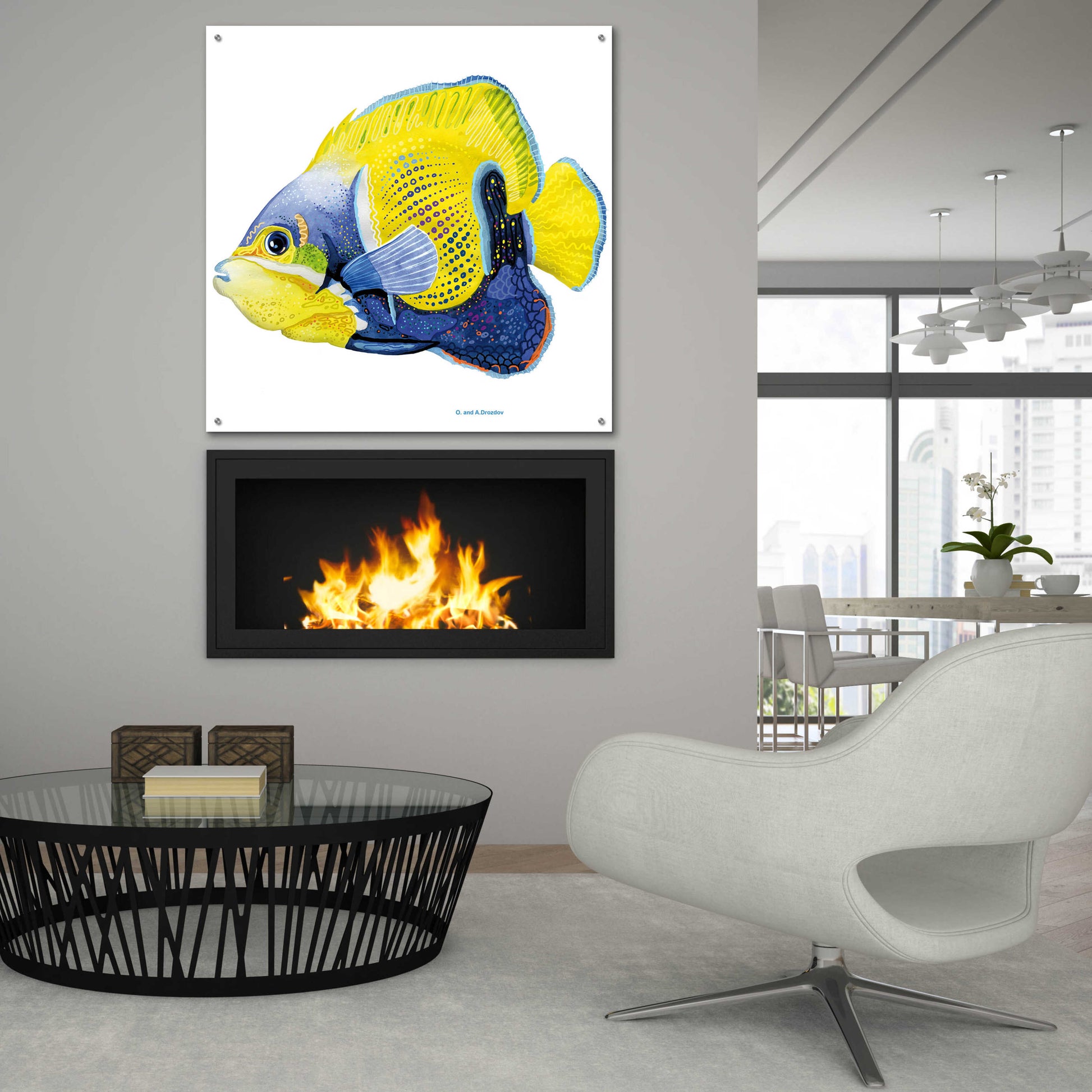 Epic Art 'Fish 3 Blue Yellow' by Olga and Alexey Drozdov, Acrylic Glass Wall Art,36x36