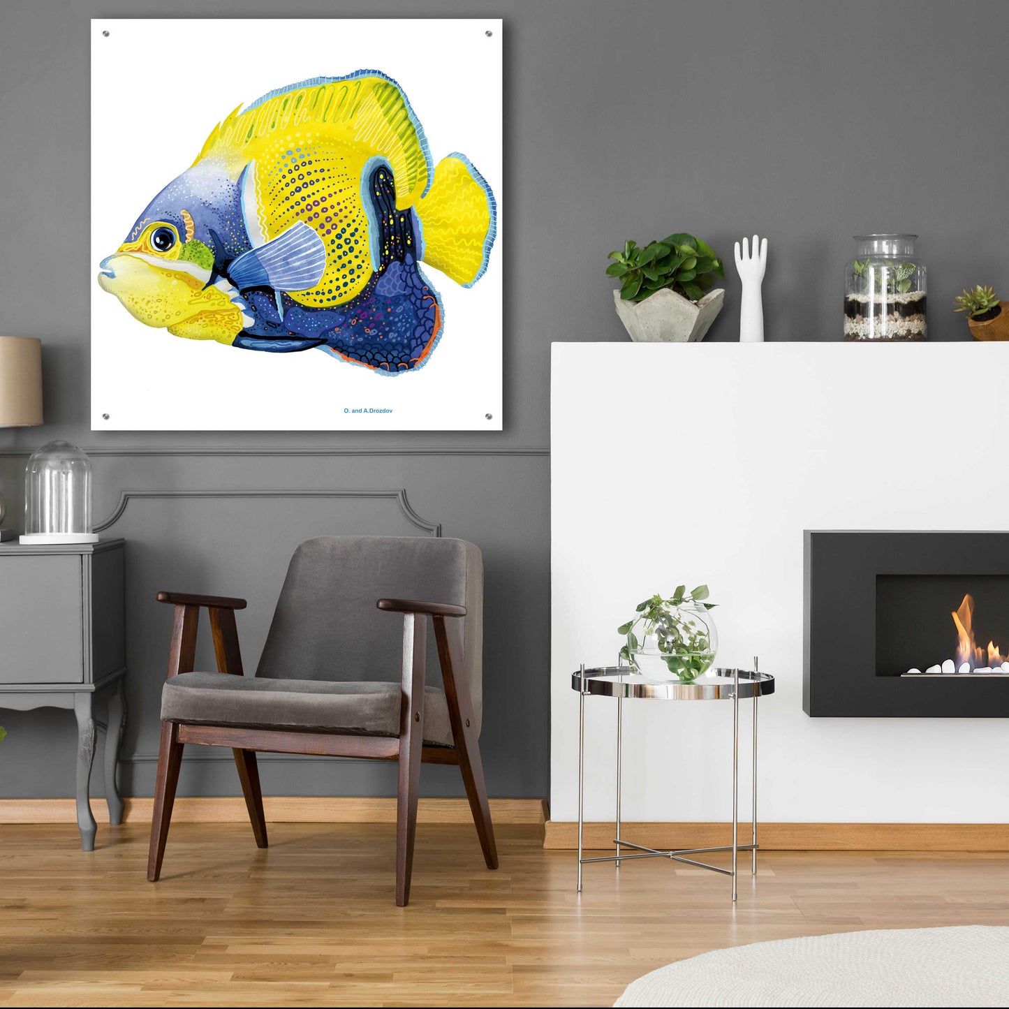 Epic Art 'Fish 3 Blue Yellow' by Olga and Alexey Drozdov, Acrylic Glass Wall Art,36x36