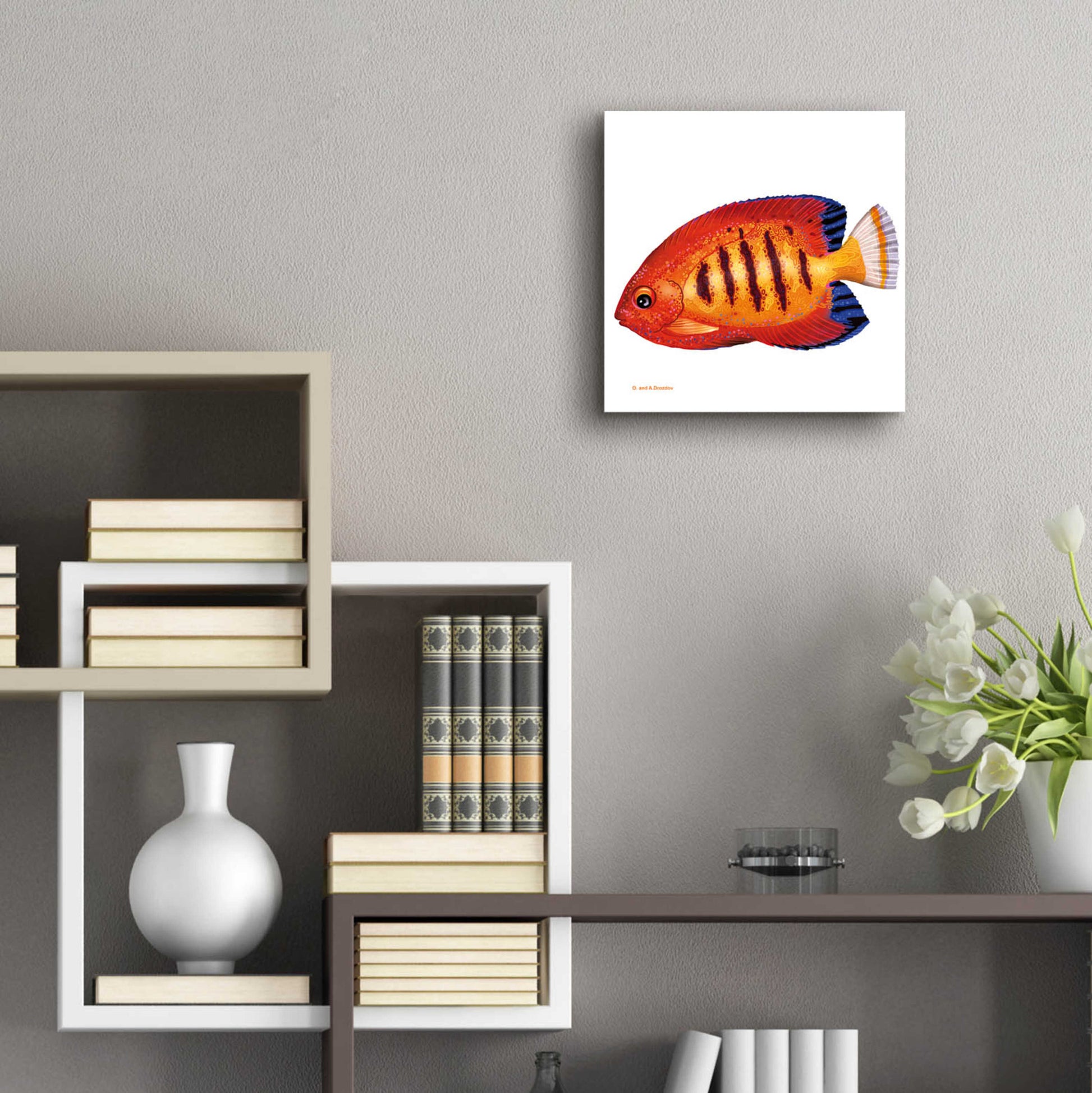 Epic Art 'Fish 2 Red Yellow' by Olga and Alexey Drozdov, Acrylic Glass Wall Art,12x12