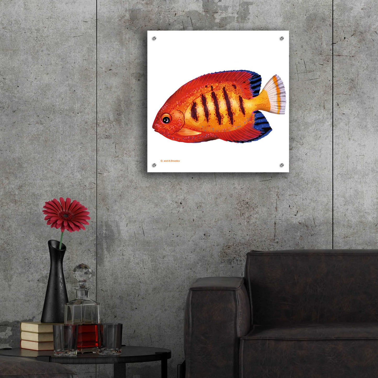 Epic Art 'Fish 2 Red Yellow' by Olga and Alexey Drozdov, Acrylic Glass Wall Art,24x24