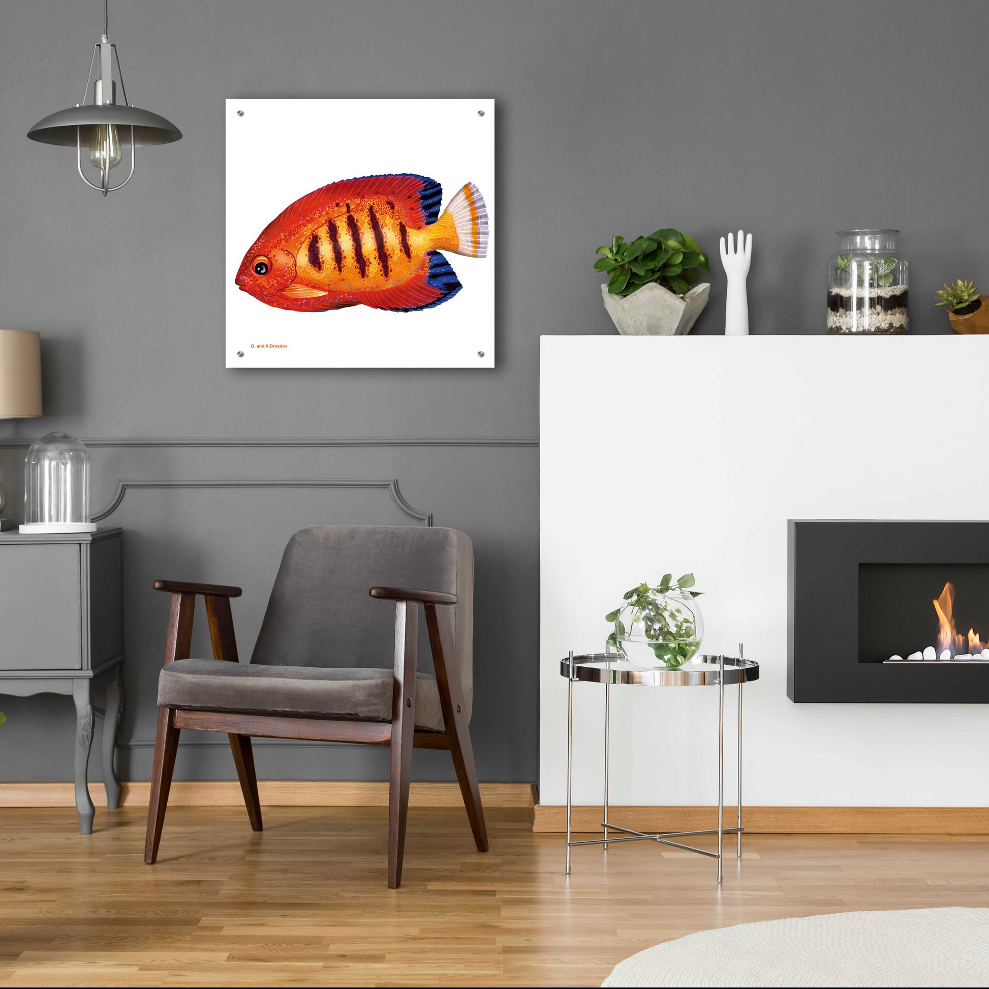 Epic Art 'Fish 2 Red Yellow' by Olga and Alexey Drozdov, Acrylic Glass Wall Art,24x24