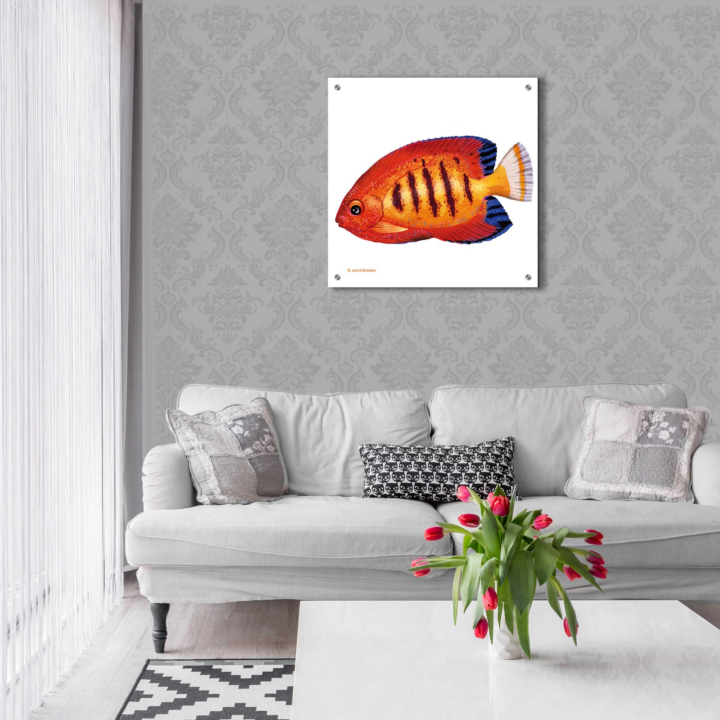 Epic Art 'Fish 2 Red Yellow' by Olga and Alexey Drozdov, Acrylic Glass Wall Art,24x24