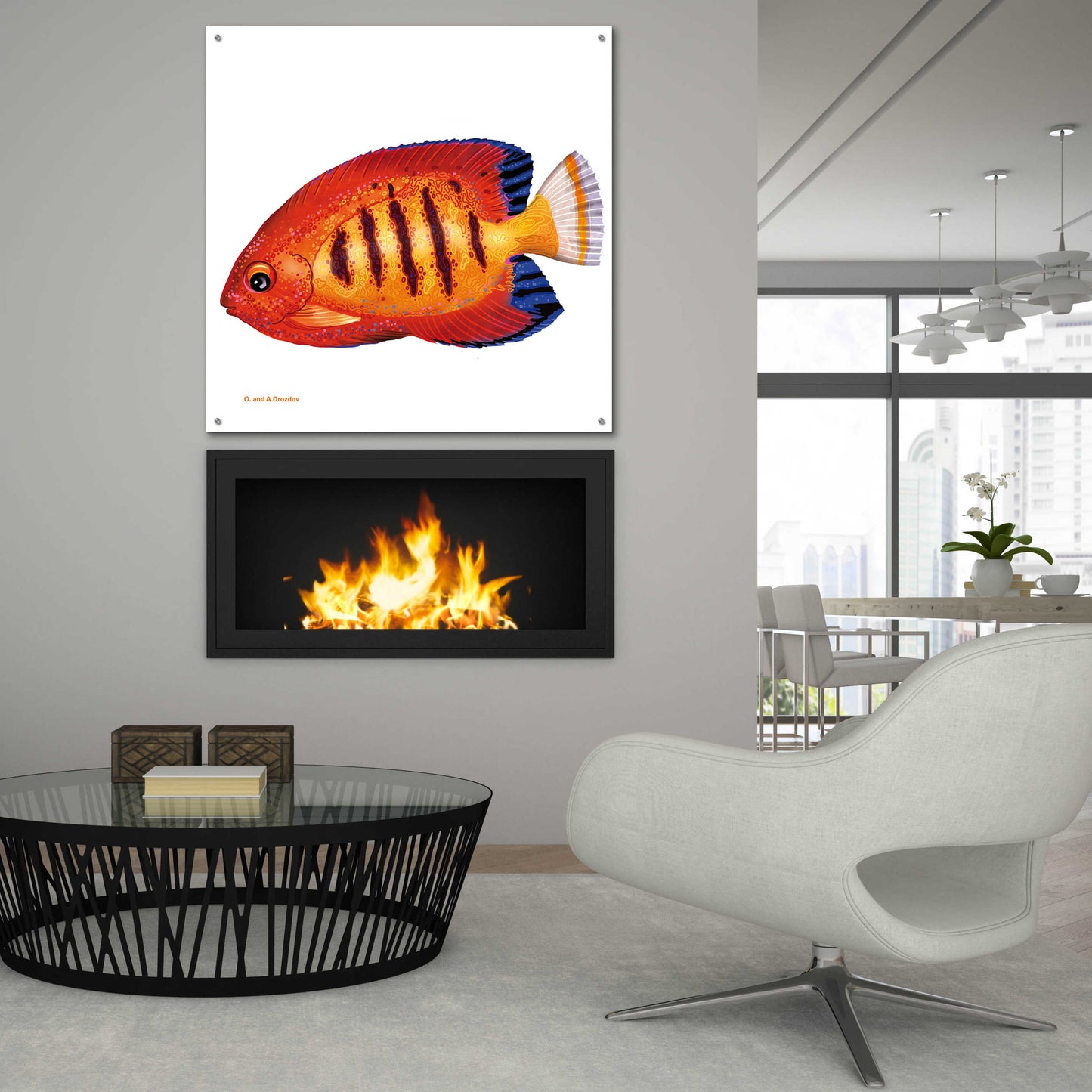 Epic Art 'Fish 2 Red Yellow' by Olga and Alexey Drozdov, Acrylic Glass Wall Art,36x36