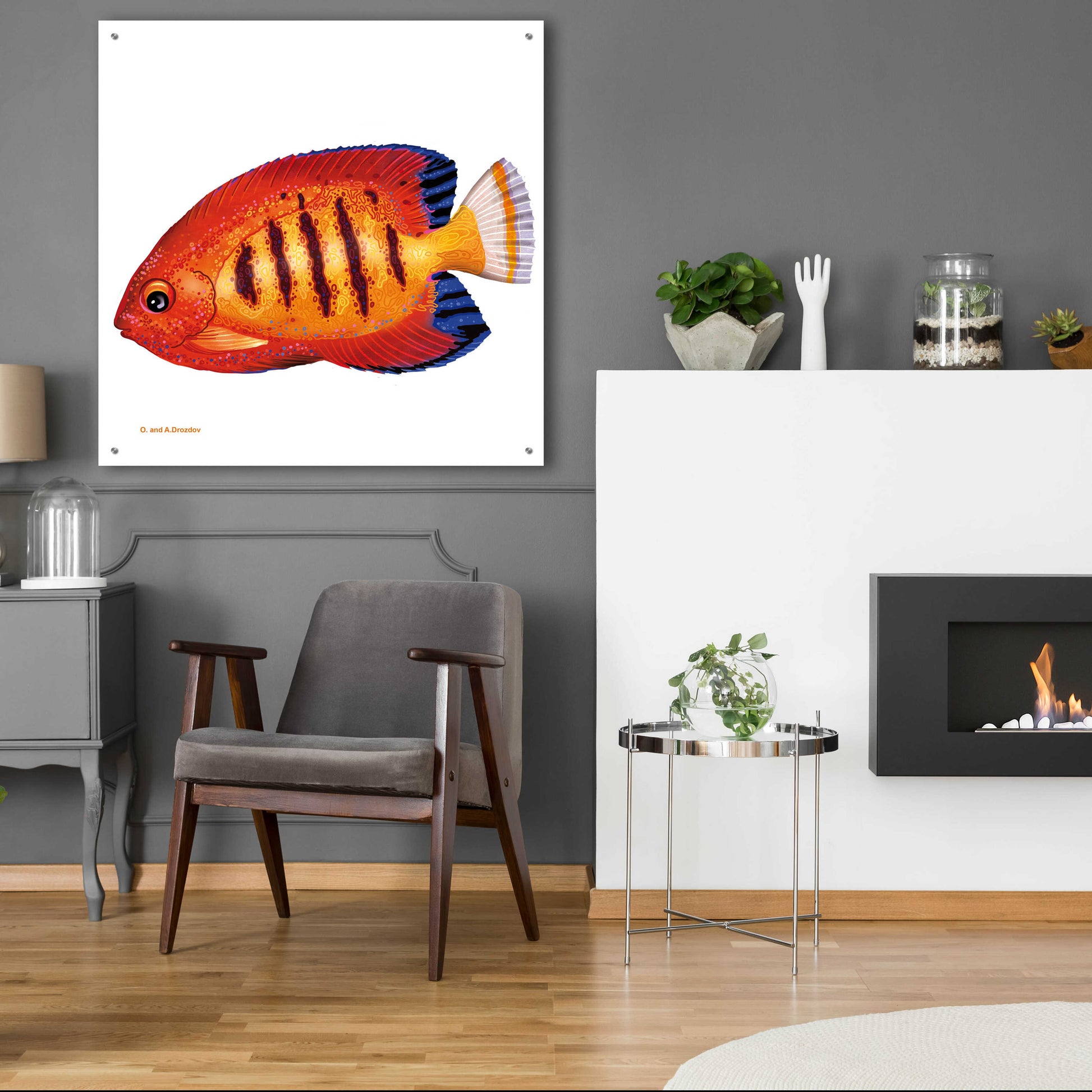 Epic Art 'Fish 2 Red Yellow' by Olga and Alexey Drozdov, Acrylic Glass Wall Art,36x36