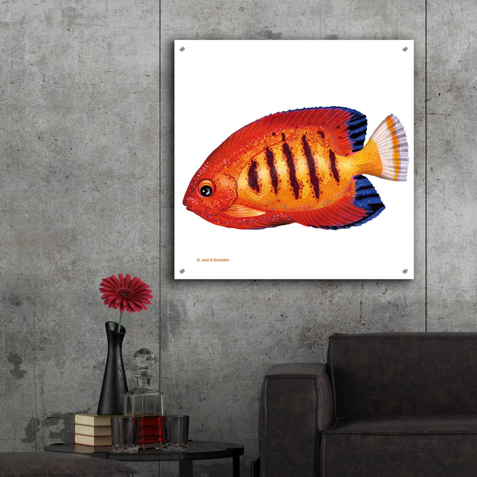 Epic Art 'Fish 2 Red Yellow' by Olga and Alexey Drozdov, Acrylic Glass Wall Art,36x36