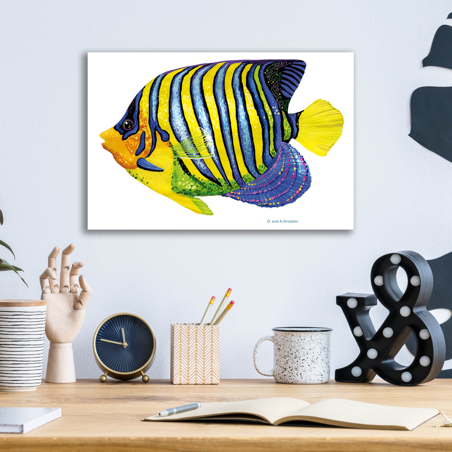 Epic Art 'Fish 2 Blue Yellow' by Olga and Alexey Drozdov, Acrylic Glass Wall Art,16x12