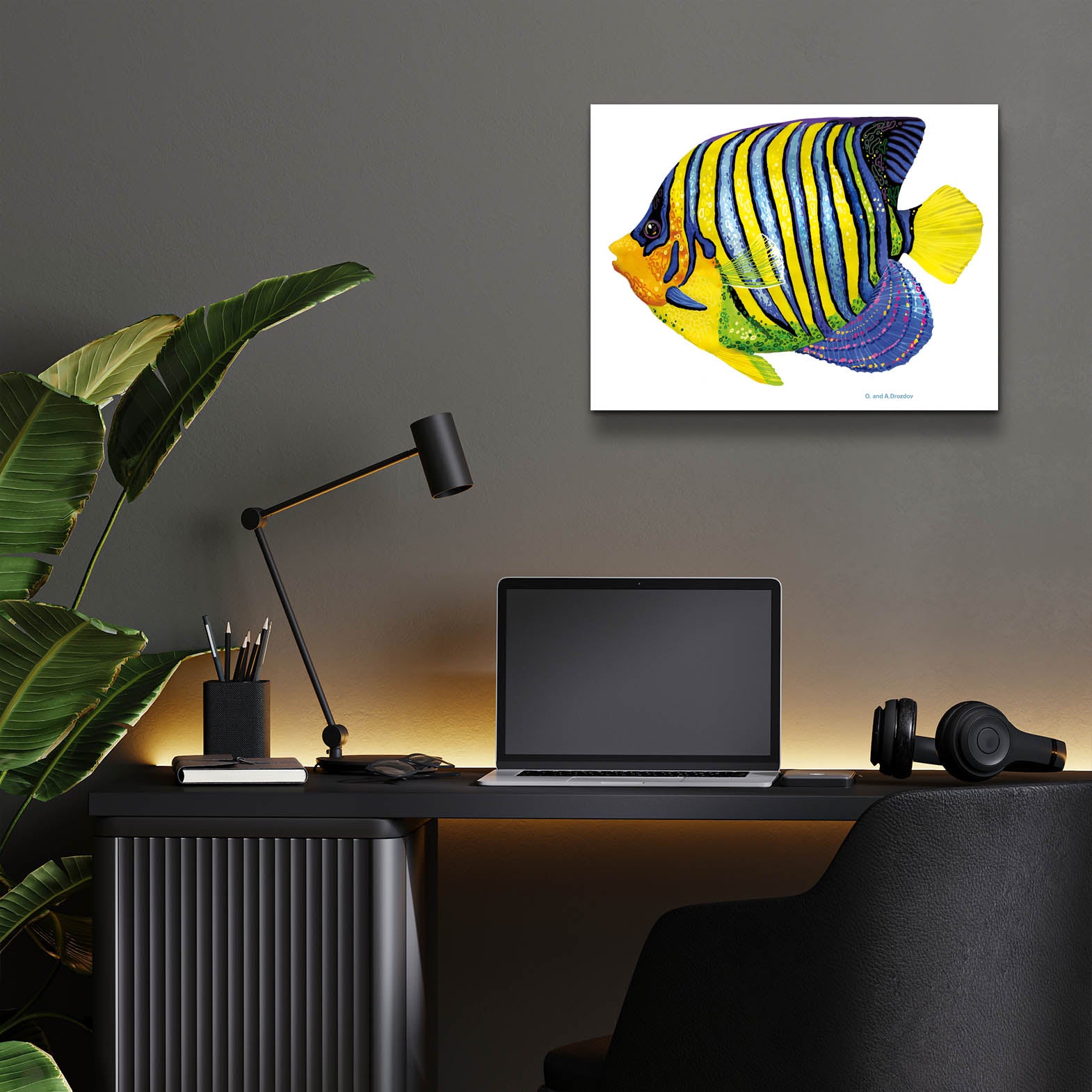 Epic Art 'Fish 2 Blue Yellow' by Olga and Alexey Drozdov, Acrylic Glass Wall Art,16x12