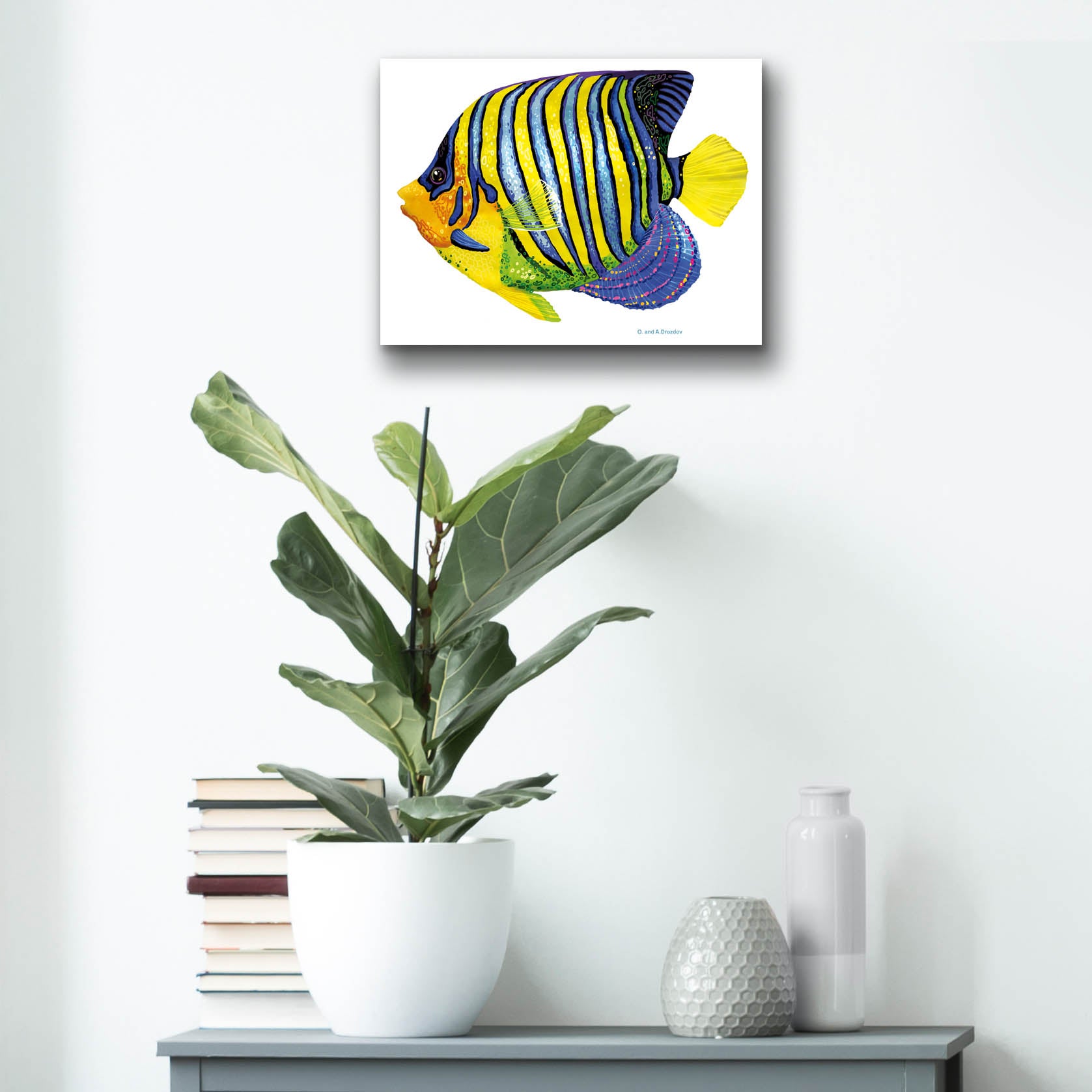 Epic Art 'Fish 2 Blue Yellow' by Olga and Alexey Drozdov, Acrylic Glass Wall Art,16x12