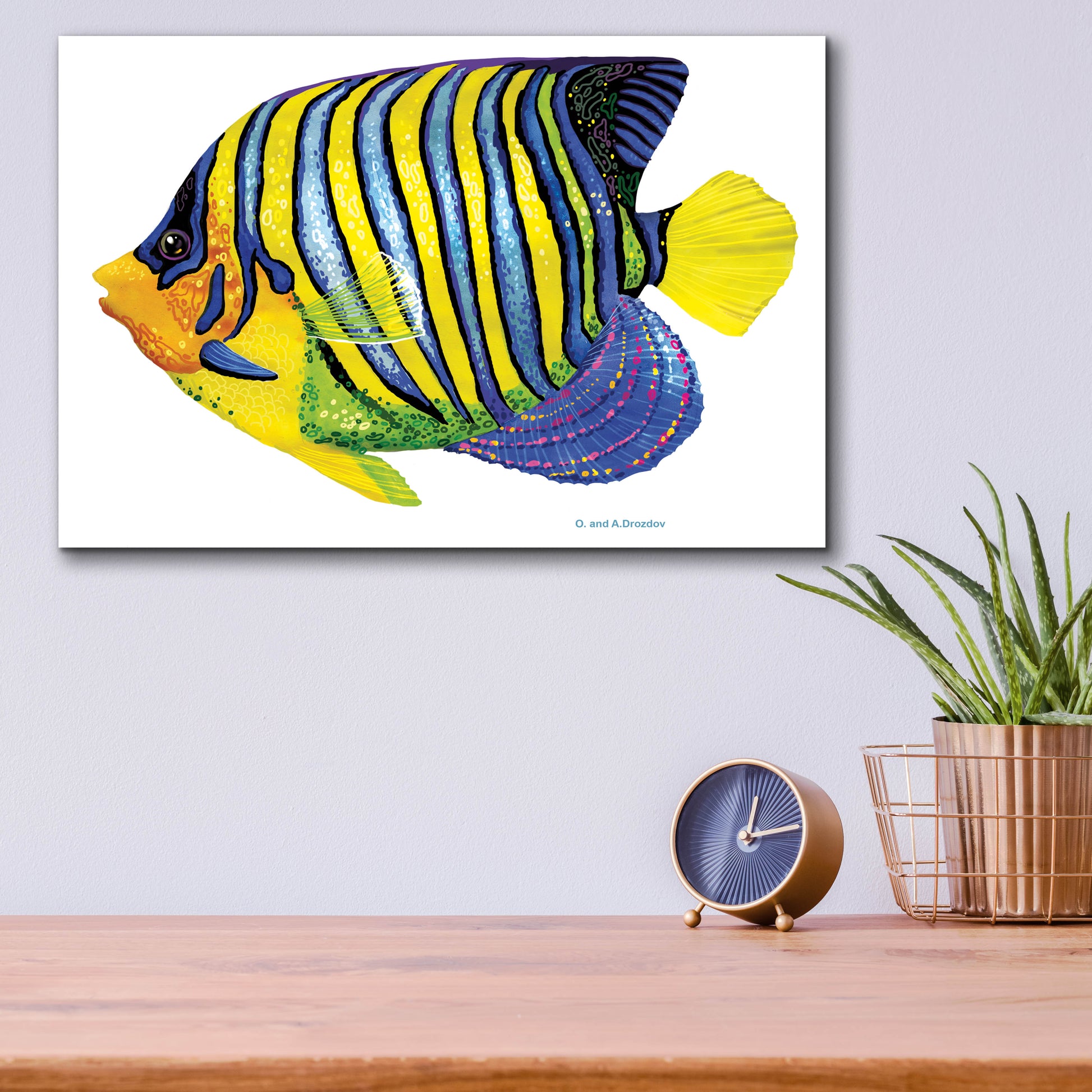 Epic Art 'Fish 2 Blue Yellow' by Olga and Alexey Drozdov, Acrylic Glass Wall Art,16x12