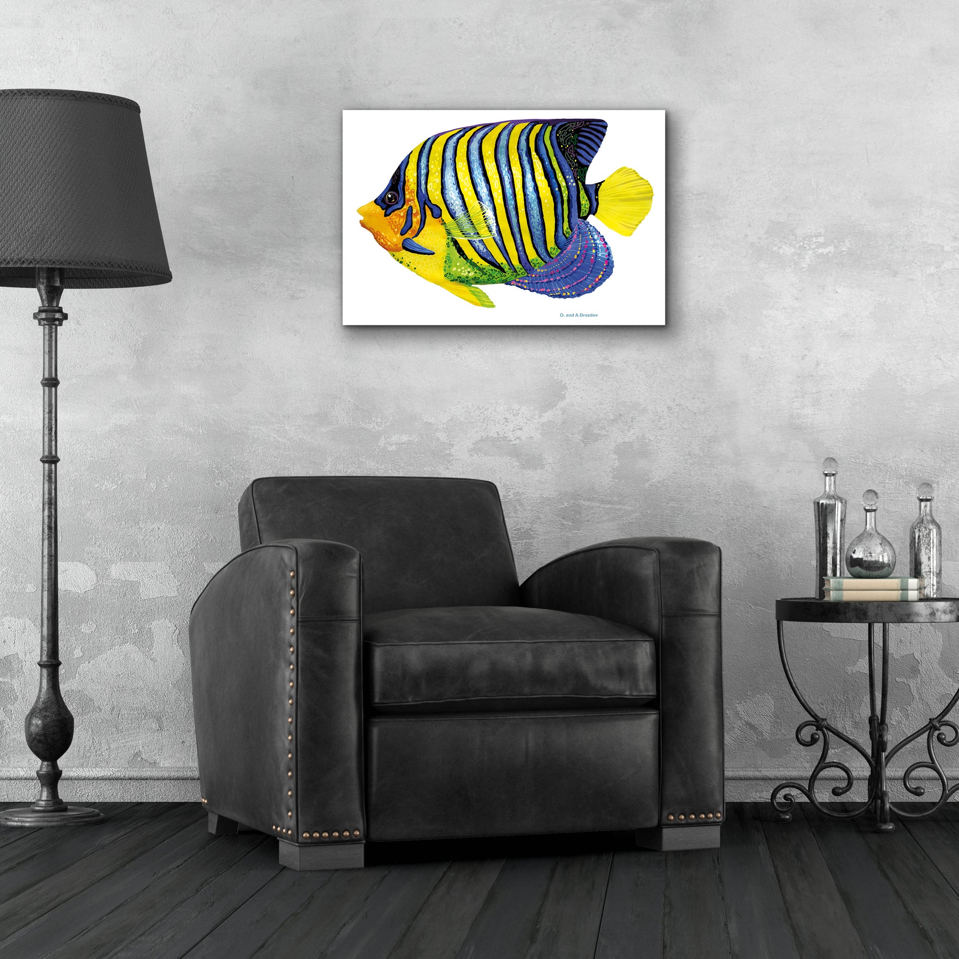 Epic Art 'Fish 2 Blue Yellow' by Olga and Alexey Drozdov, Acrylic Glass Wall Art,24x16