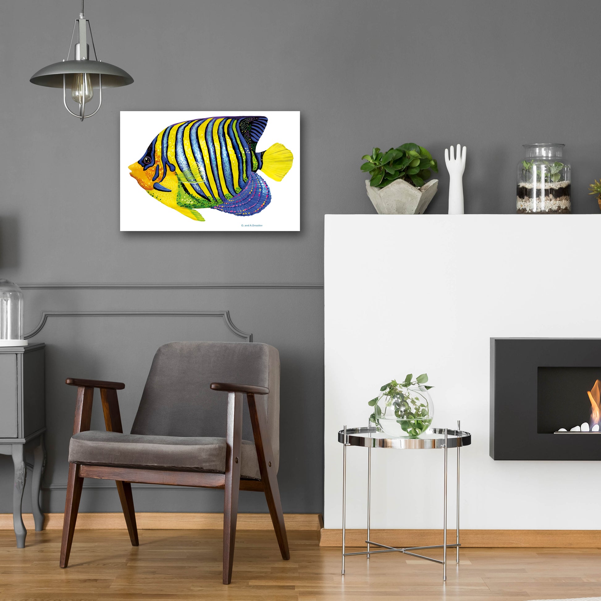 Epic Art 'Fish 2 Blue Yellow' by Olga and Alexey Drozdov, Acrylic Glass Wall Art,24x16