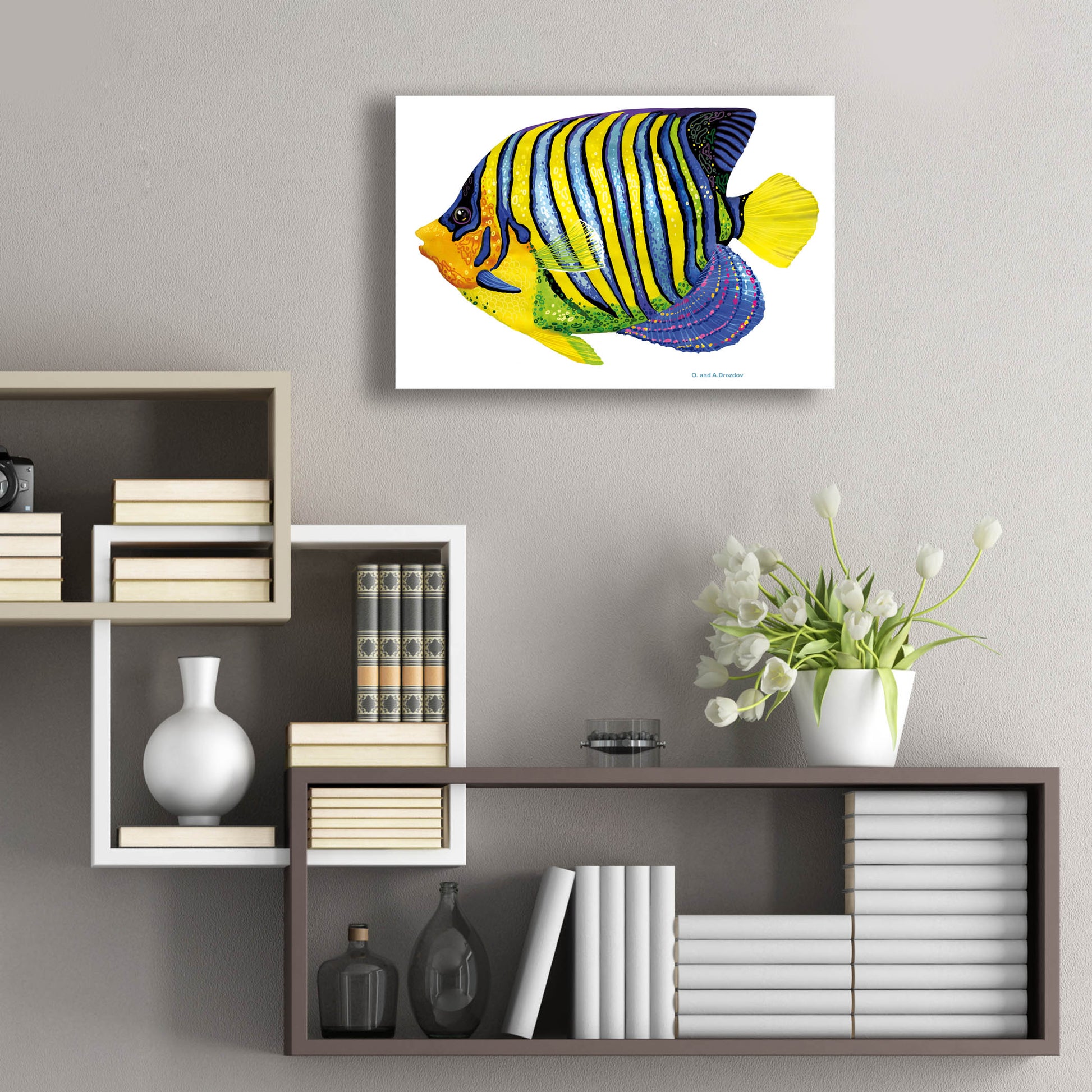 Epic Art 'Fish 2 Blue Yellow' by Olga and Alexey Drozdov, Acrylic Glass Wall Art,24x16