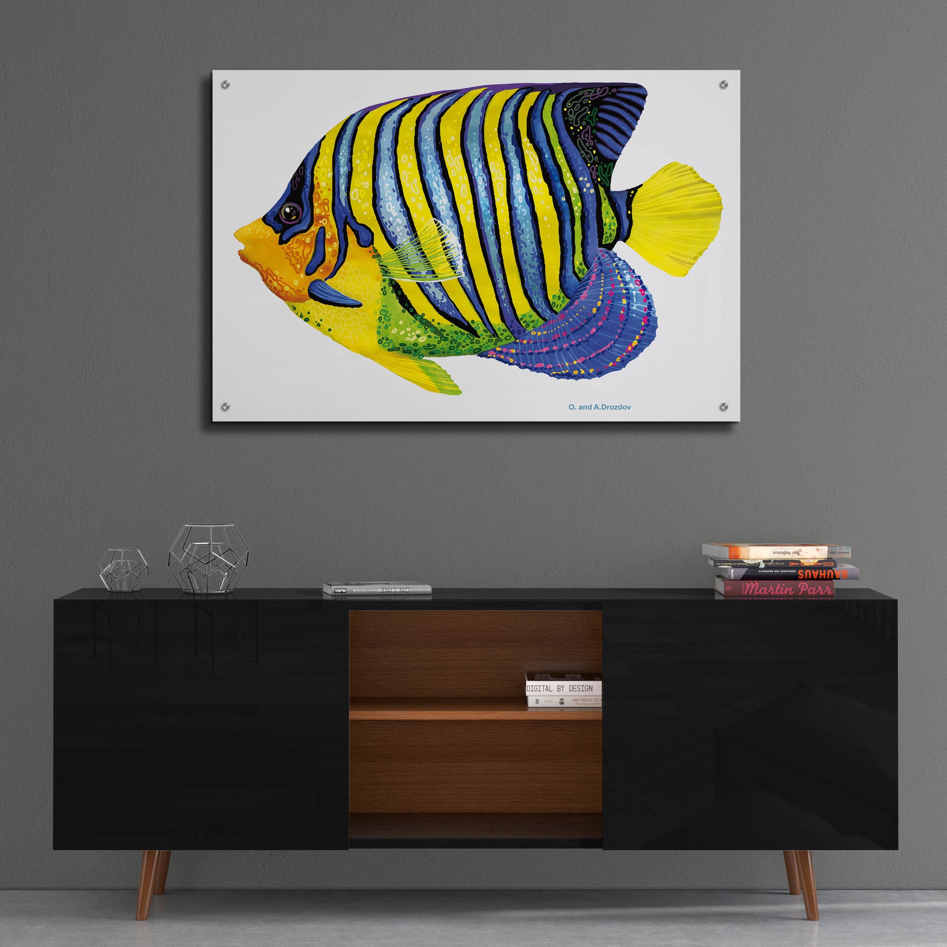 Epic Art 'Fish 2 Blue Yellow' by Olga and Alexey Drozdov, Acrylic Glass Wall Art,36x24