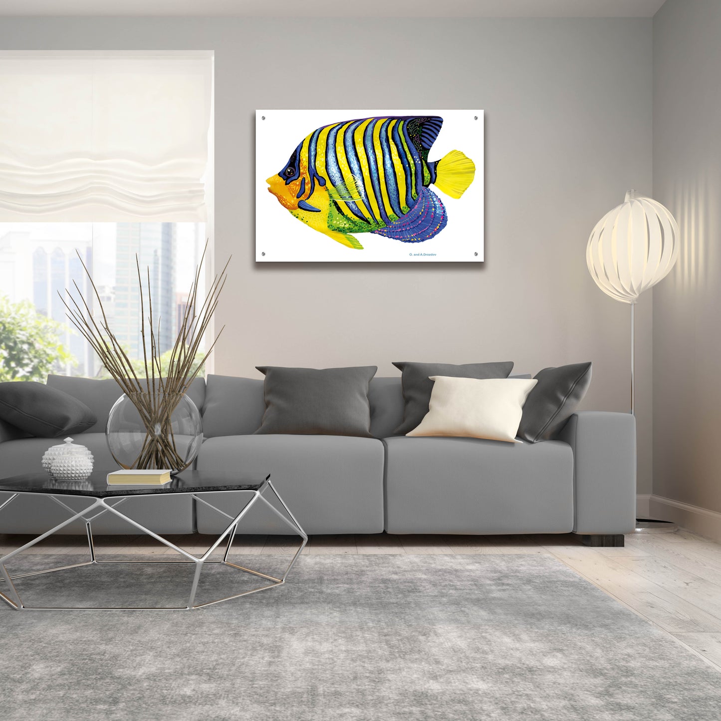 Epic Art 'Fish 2 Blue Yellow' by Olga and Alexey Drozdov, Acrylic Glass Wall Art,36x24