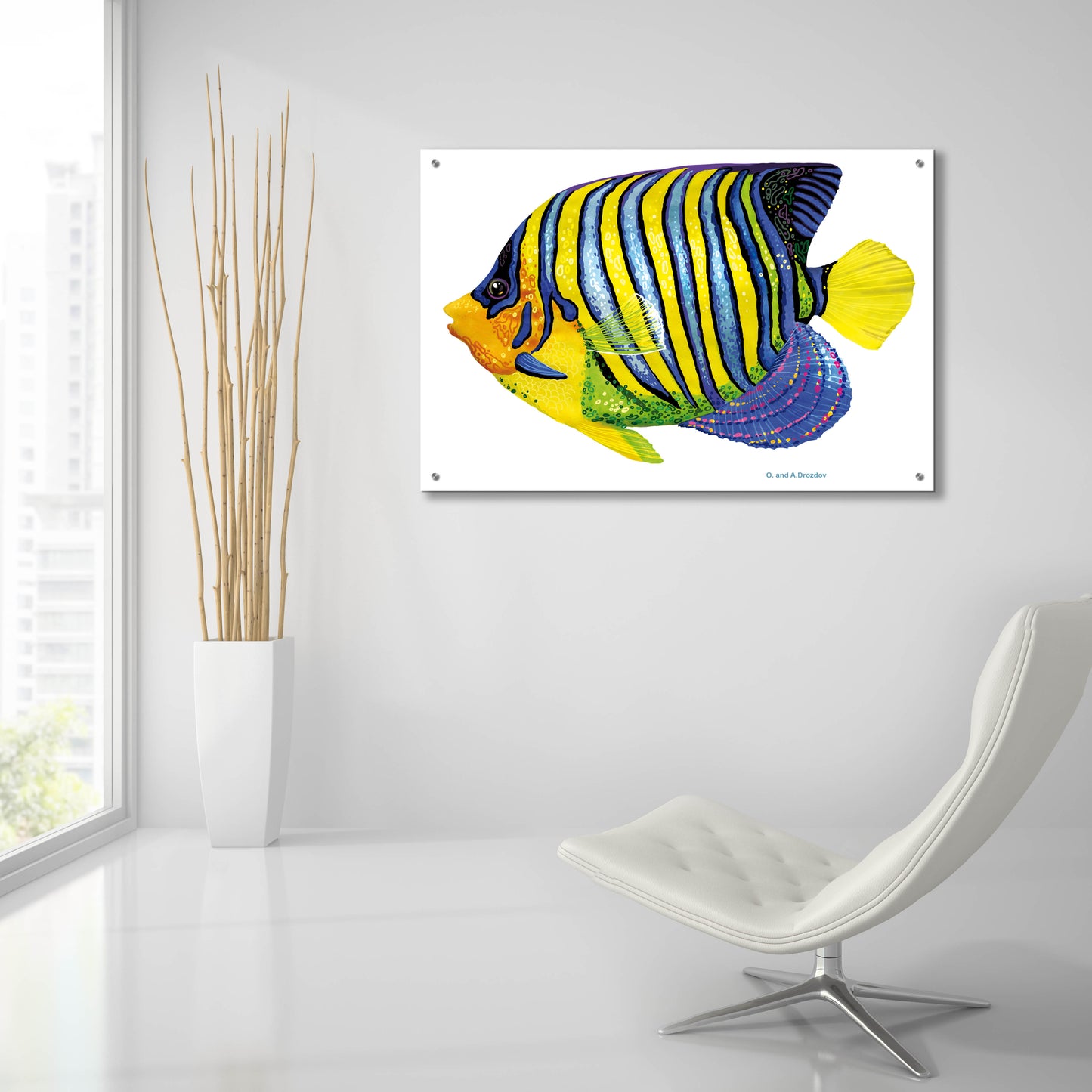 Epic Art 'Fish 2 Blue Yellow' by Olga and Alexey Drozdov, Acrylic Glass Wall Art,36x24