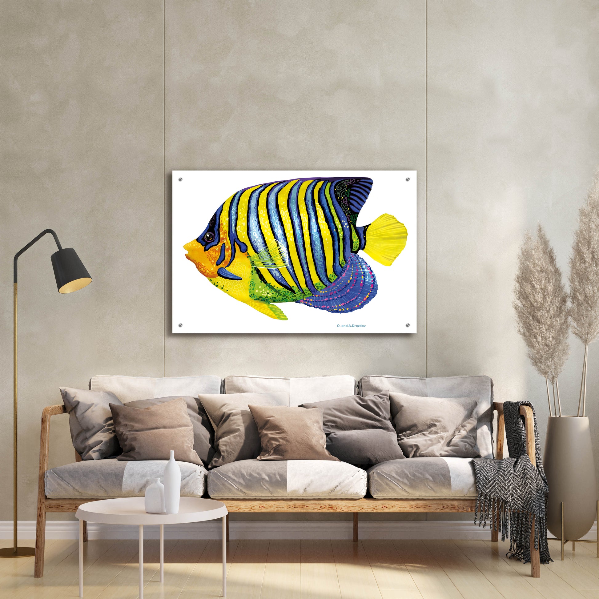 Epic Art 'Fish 2 Blue Yellow' by Olga and Alexey Drozdov, Acrylic Glass Wall Art,36x24