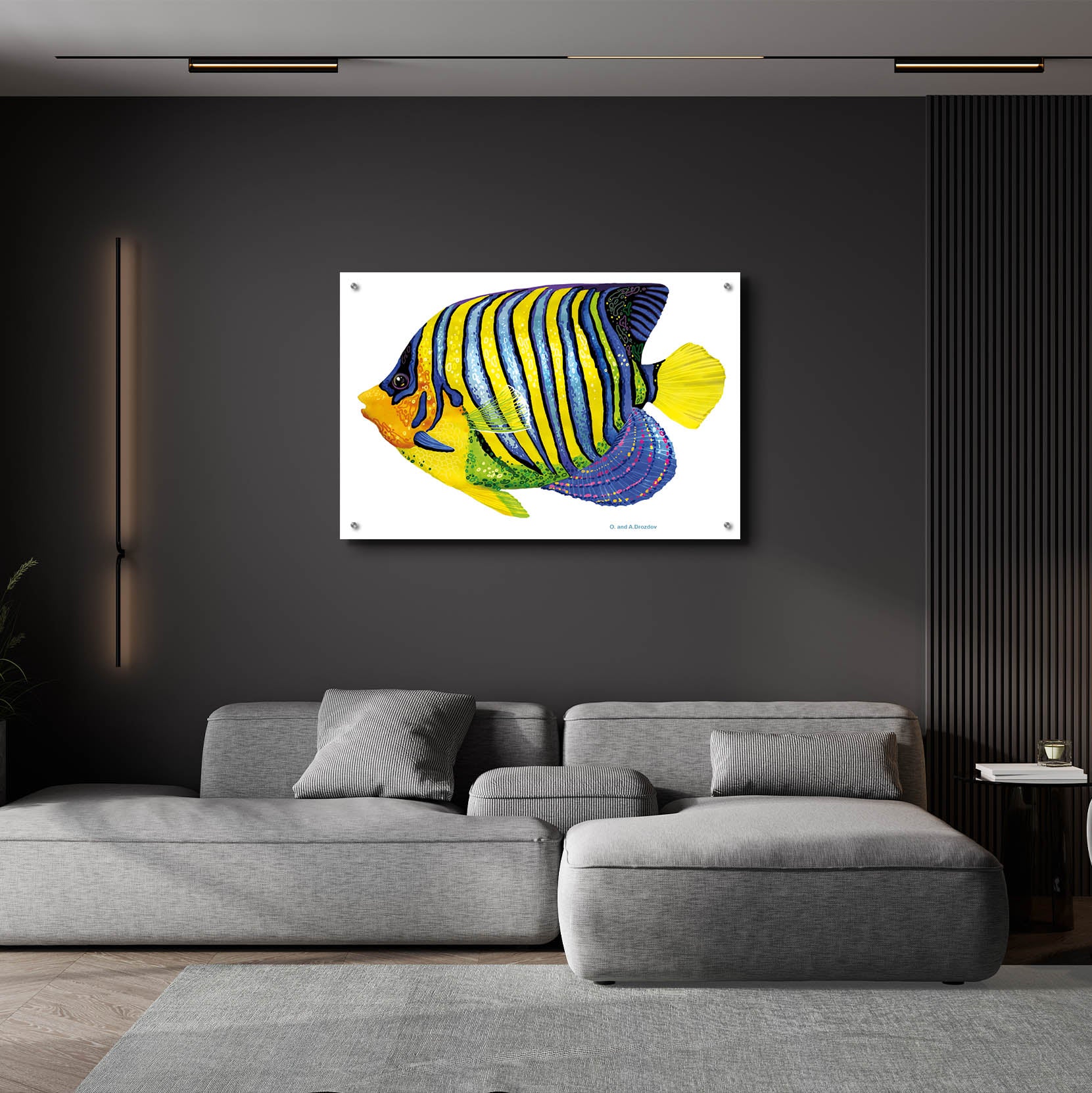 Epic Art 'Fish 2 Blue Yellow' by Olga and Alexey Drozdov, Acrylic Glass Wall Art,36x24