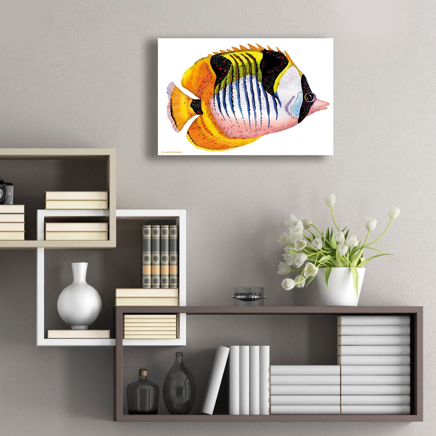 Epic Art 'Fish 1 Red Yellow' by Olga and Alexey Drozdov, Acrylic Glass Wall Art,24x16