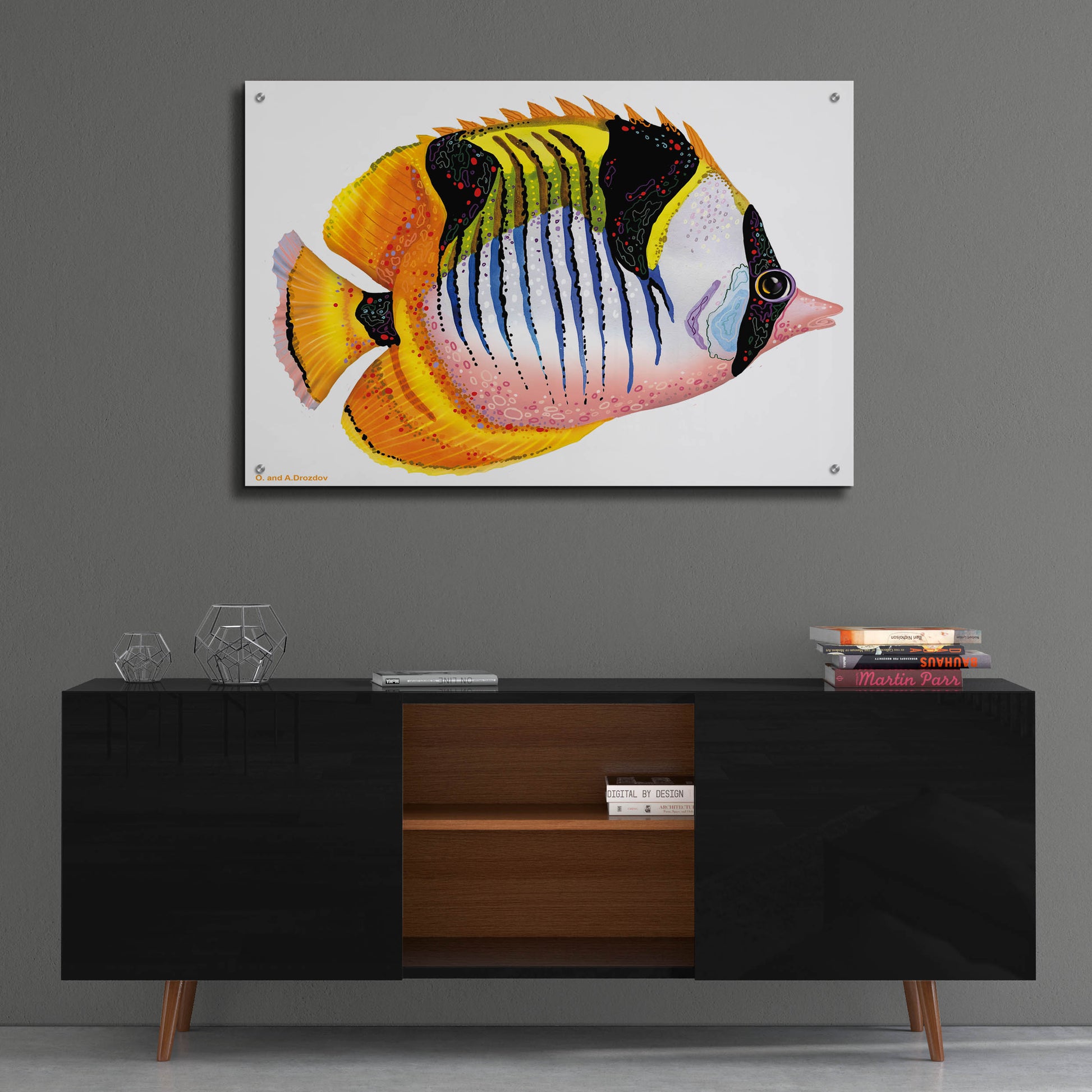 Epic Art 'Fish 1 Red Yellow' by Olga and Alexey Drozdov, Acrylic Glass Wall Art,36x24