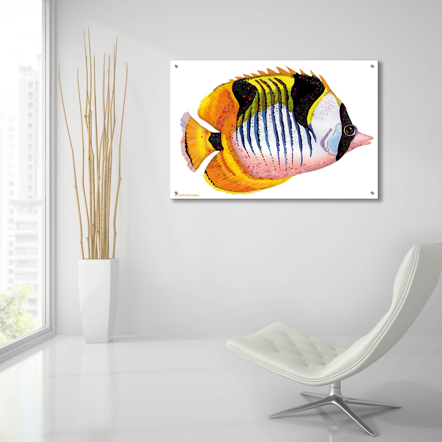 Epic Art 'Fish 1 Red Yellow' by Olga and Alexey Drozdov, Acrylic Glass Wall Art,36x24