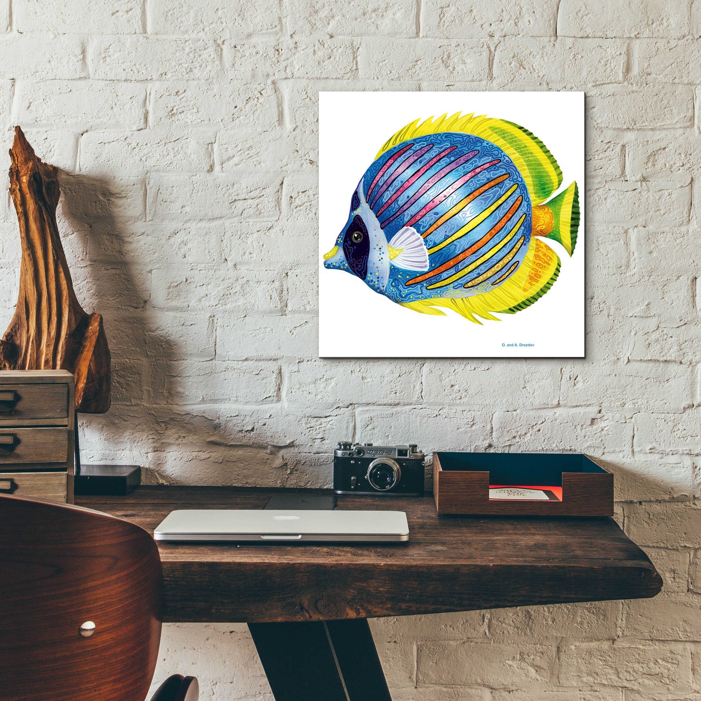 Epic Art 'Fish 1 Blue Yellow' by Olga and Alexey Drozdov, Acrylic Glass Wall Art,12x12