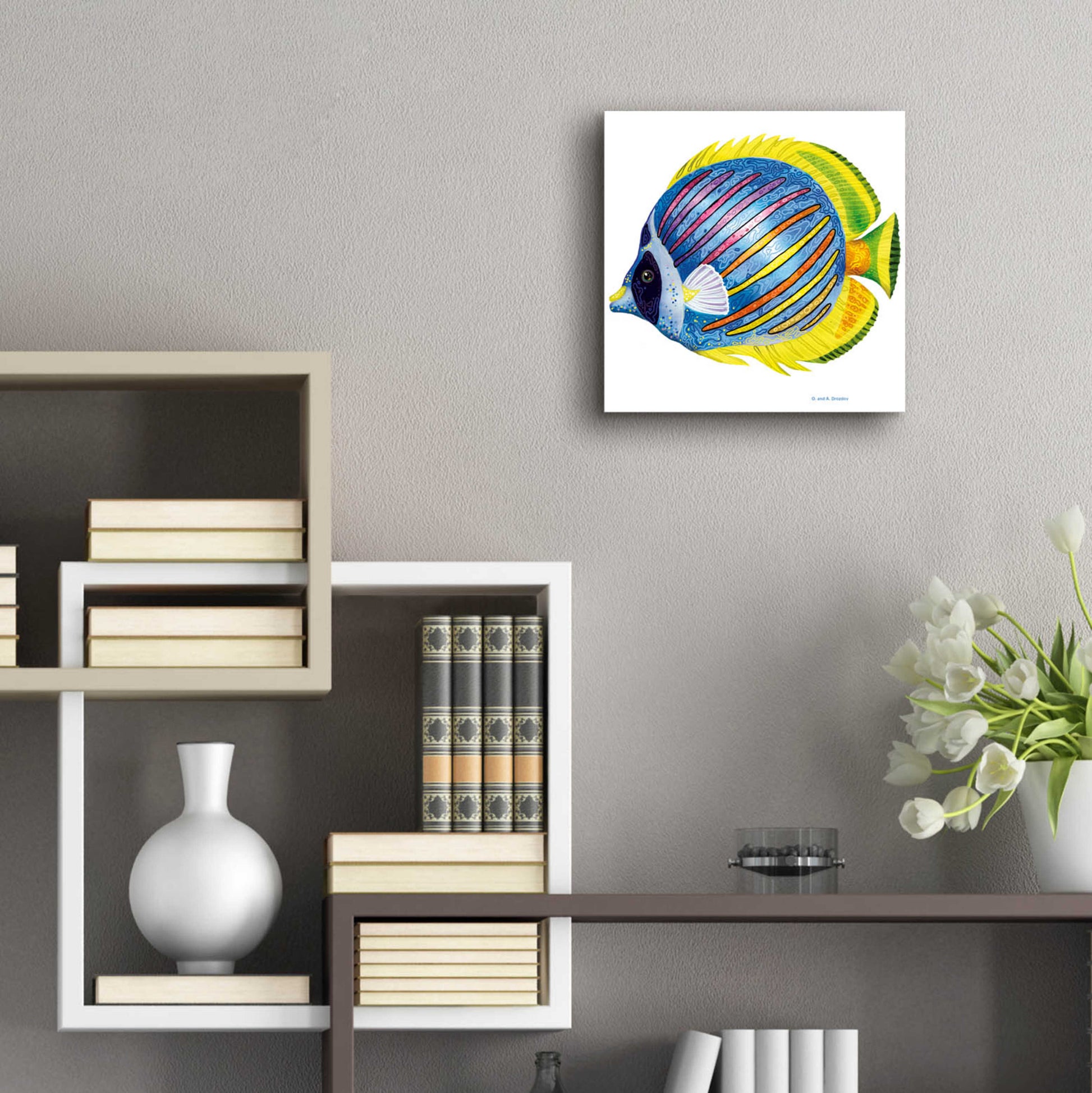 Epic Art 'Fish 1 Blue Yellow' by Olga and Alexey Drozdov, Acrylic Glass Wall Art,12x12