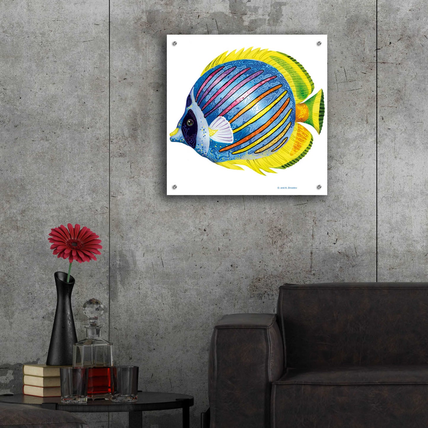 Epic Art 'Fish 1 Blue Yellow' by Olga and Alexey Drozdov, Acrylic Glass Wall Art,24x24