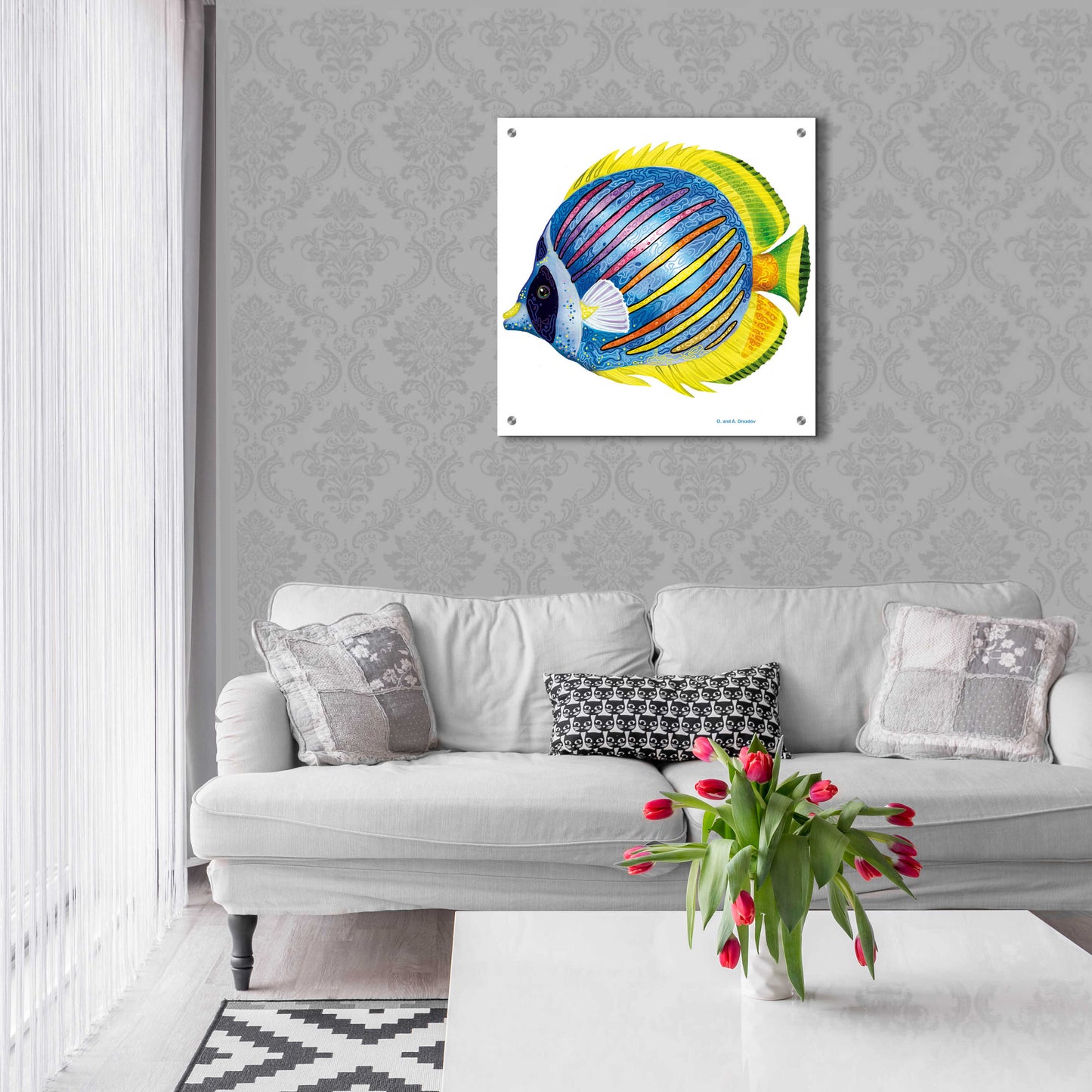 Epic Art 'Fish 1 Blue Yellow' by Olga and Alexey Drozdov, Acrylic Glass Wall Art,24x24