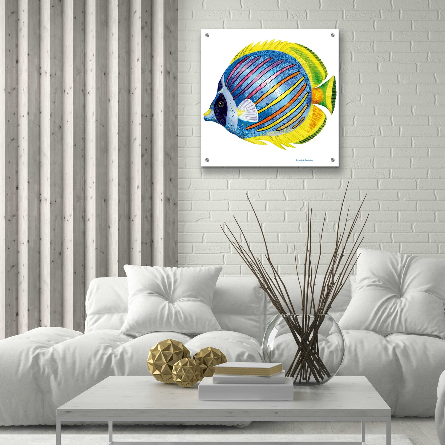 Epic Art 'Fish 1 Blue Yellow' by Olga and Alexey Drozdov, Acrylic Glass Wall Art,24x24