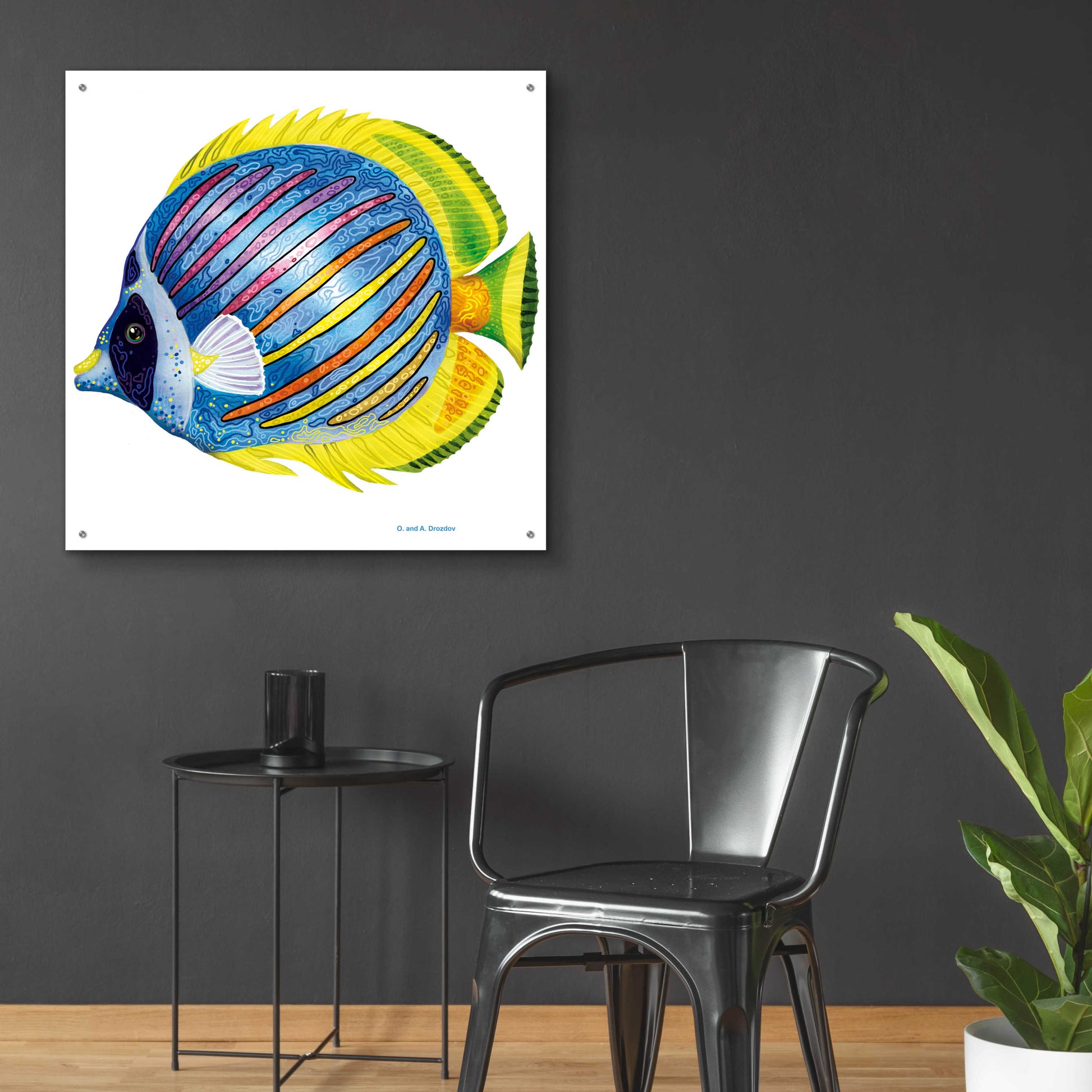 Epic Art 'Fish 1 Blue Yellow' by Olga and Alexey Drozdov, Acrylic Glass Wall Art,36x36