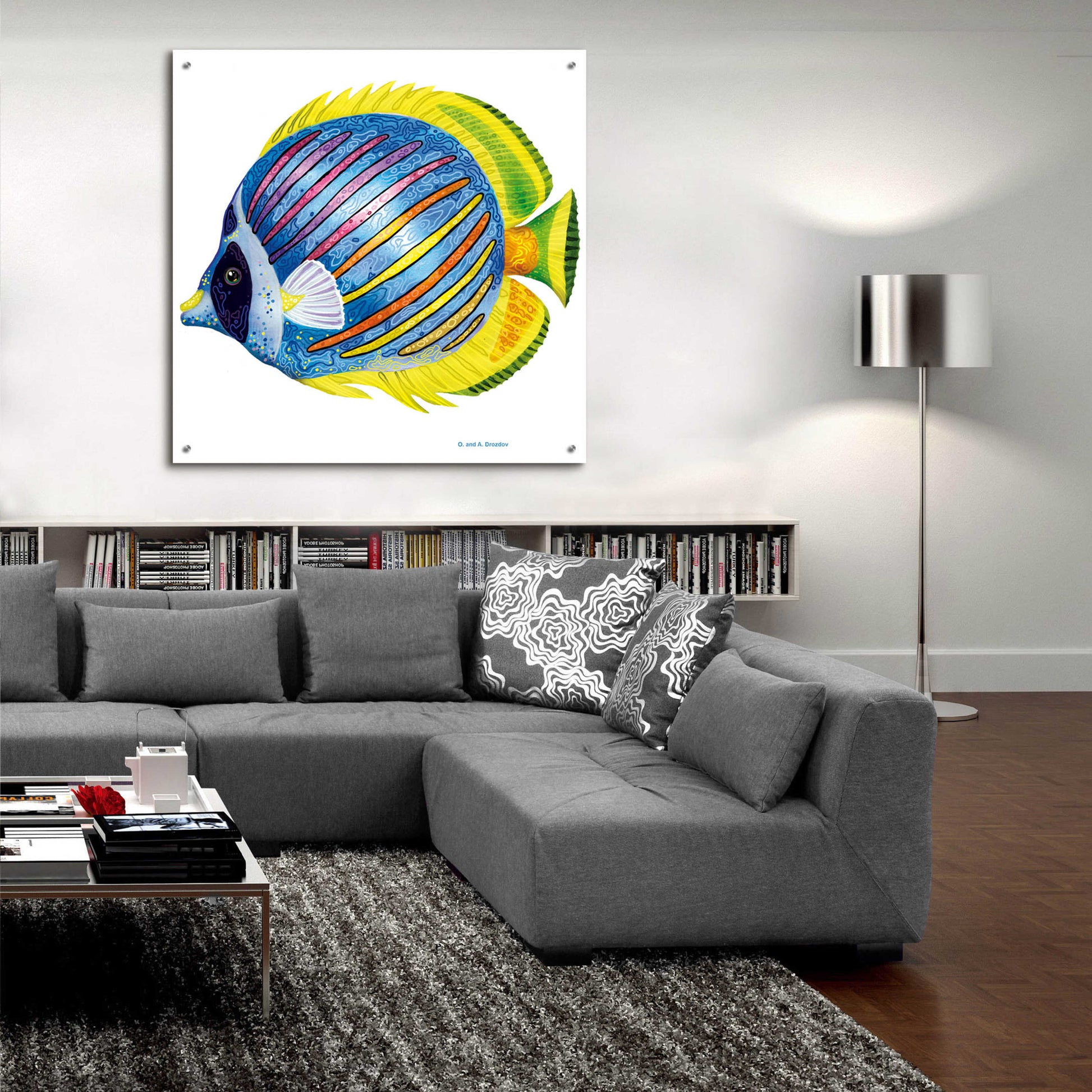 Epic Art 'Fish 1 Blue Yellow' by Olga and Alexey Drozdov, Acrylic Glass Wall Art,36x36