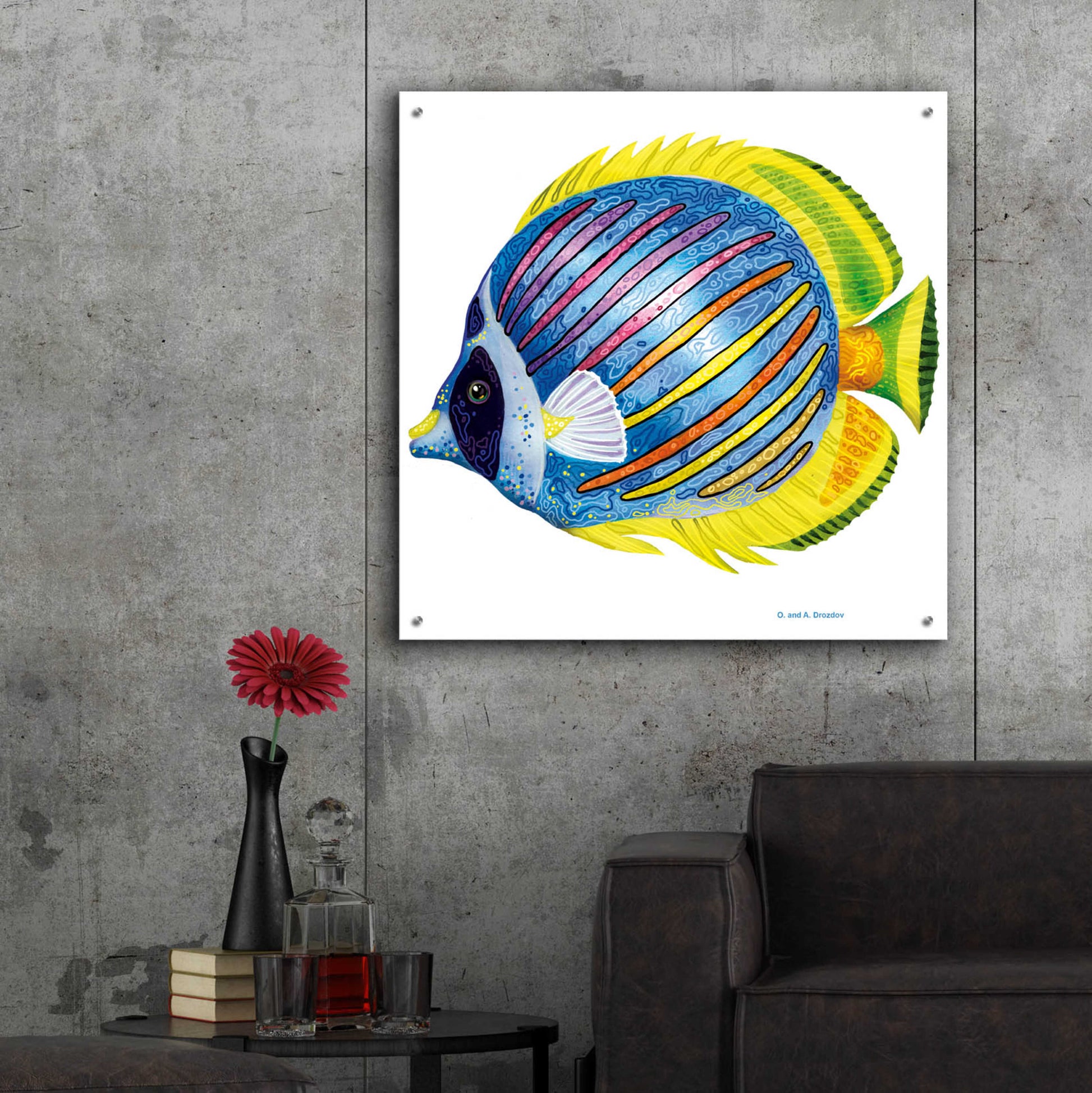 Epic Art 'Fish 1 Blue Yellow' by Olga and Alexey Drozdov, Acrylic Glass Wall Art,36x36